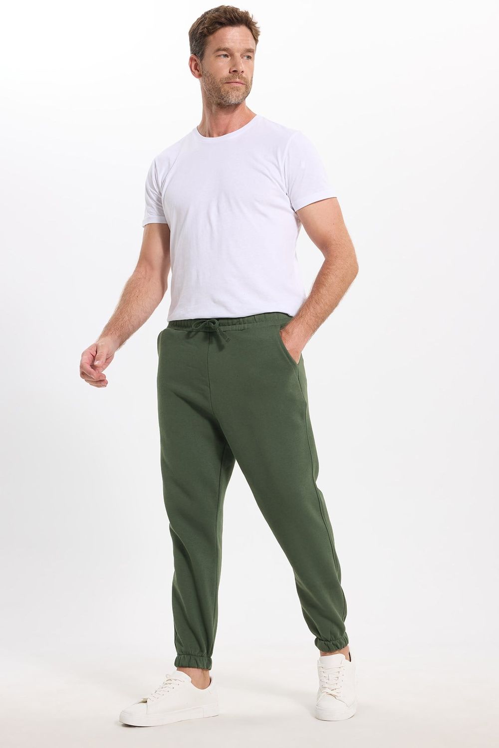 Unisex Relax Fit Rahat Kesim Şardonlu 3 Cepli Lastikli Jogger Paça Yeşil Eşofman Altı