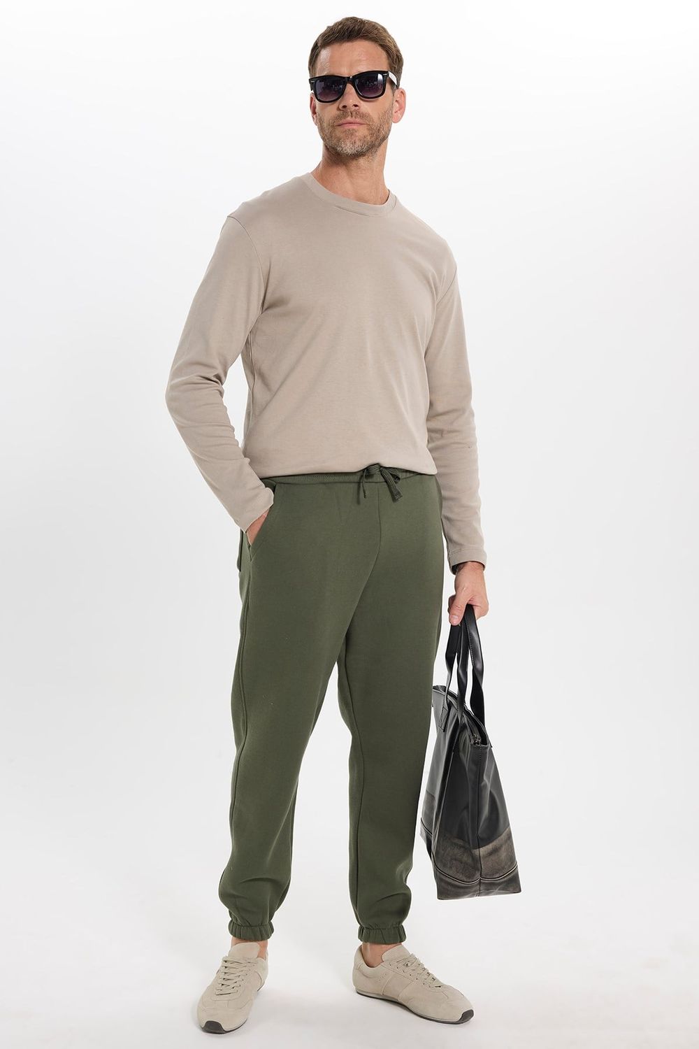 Unisex Relax Fit Rahat Kesim Şardonlu 3 Cepli Lastikli Jogger Paça Yeşil Eşofman Altı