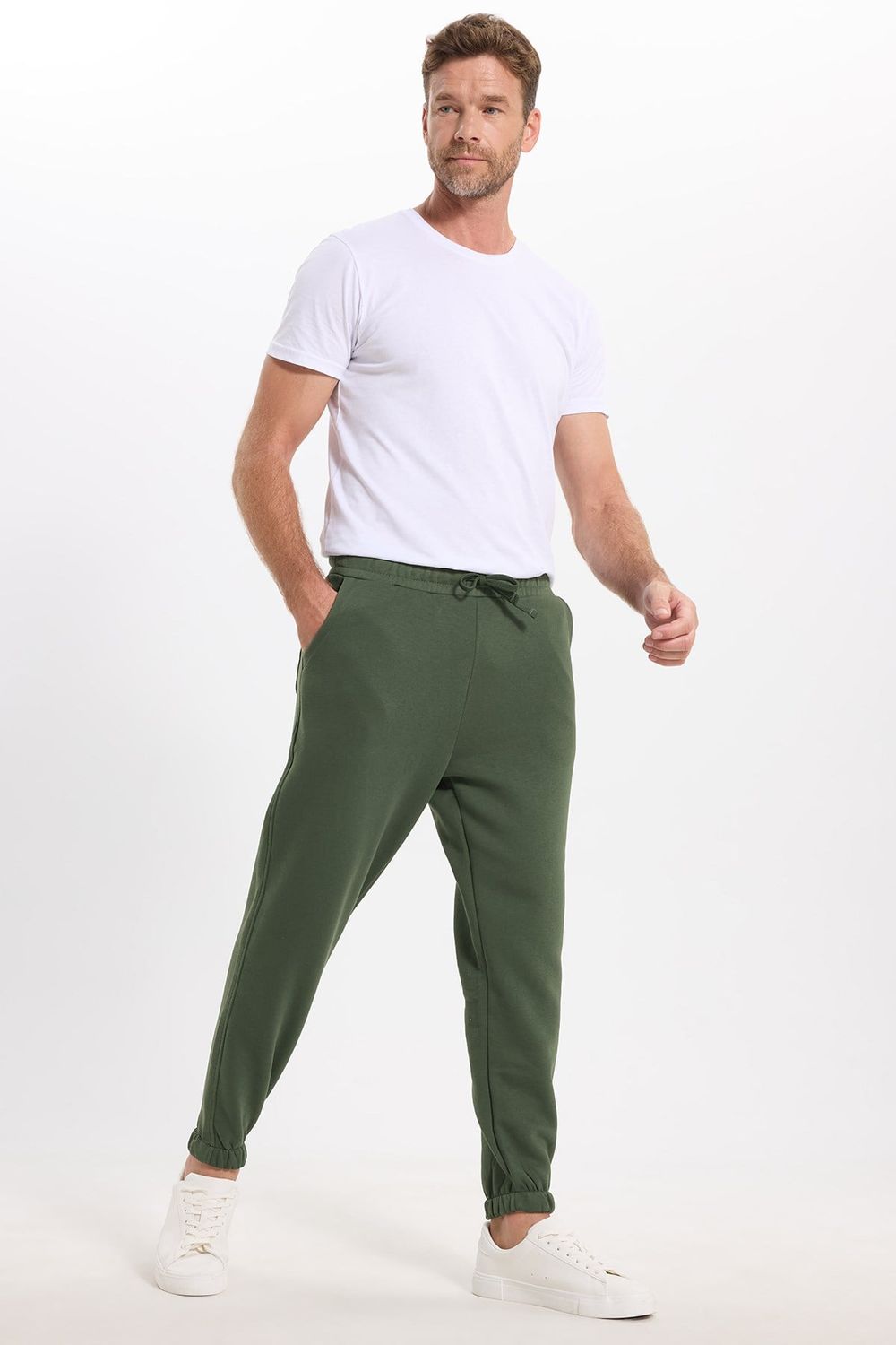 Unisex Relax Fit Rahat Kesim Şardonlu 3 Cepli Lastikli Jogger Paça Yeşil Eşofman Altı