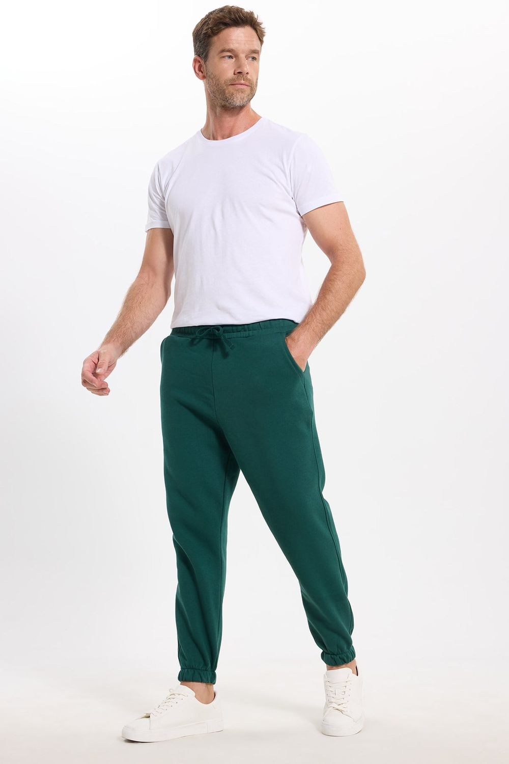 Unisex Relax Fit Rahat Kesim Şardonlu 3 Cepli Lastikli Jogger Paça Yeşil Eşofman Altı