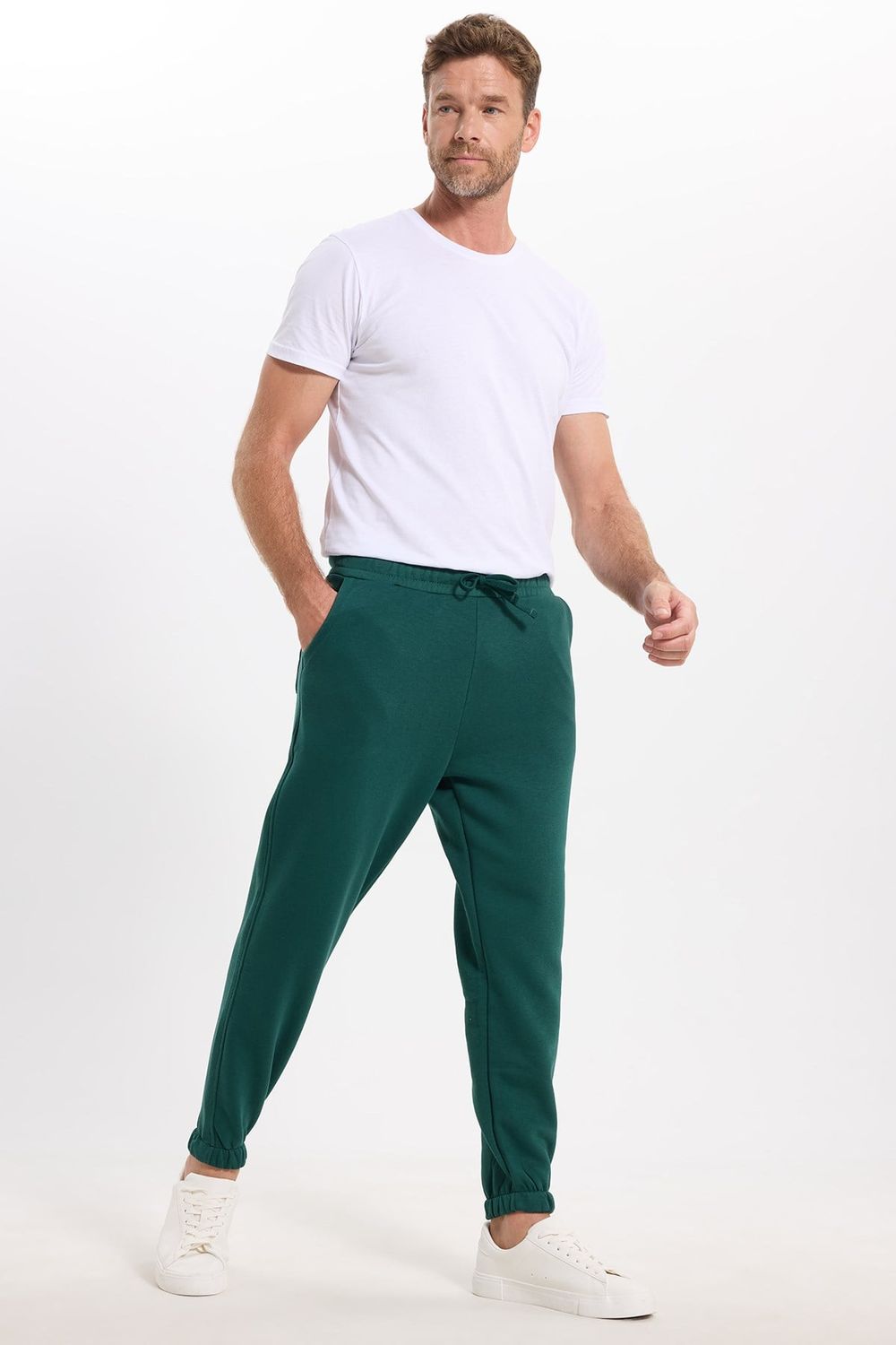 Unisex Relax Fit Rahat Kesim Şardonlu 3 Cepli Lastikli Jogger Paça Yeşil Eşofman Altı