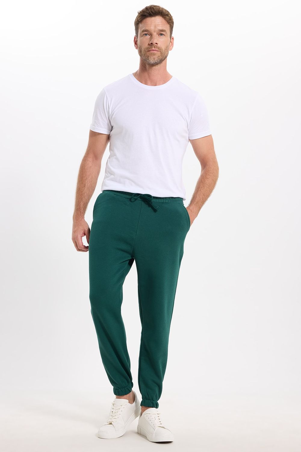 Unisex Relax Fit Rahat Kesim Şardonlu 3 Cepli Lastikli Jogger Paça Yeşil Eşofman Altı