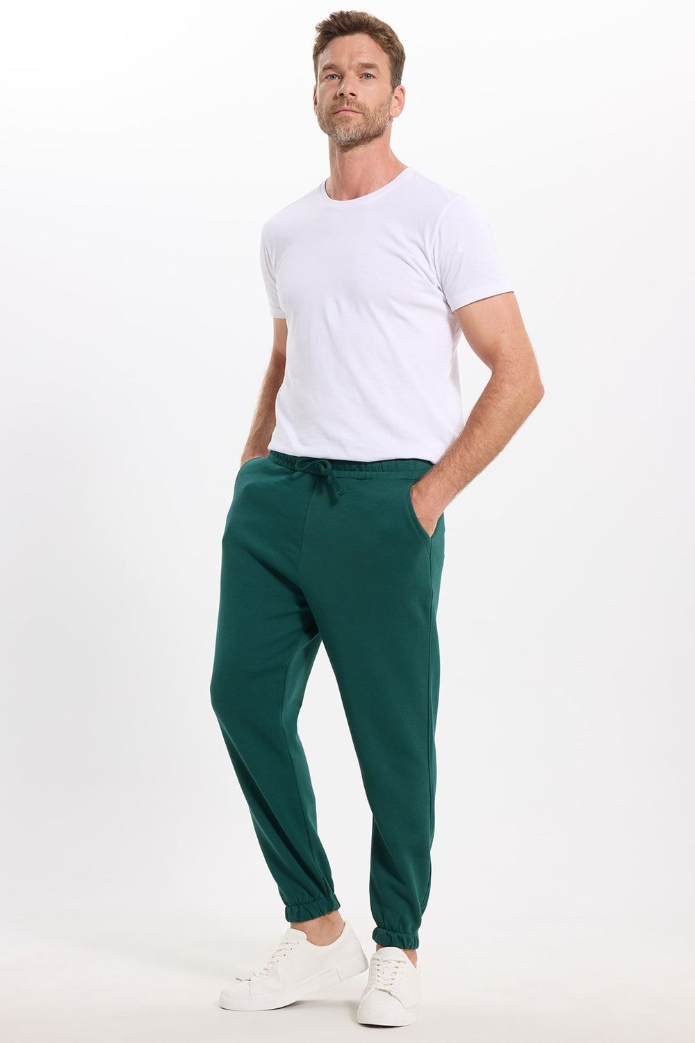 Unisex Relax Fit Rahat Kesim Şardonlu 3 Cepli Lastikli Jogger Paça Yeşil Eşofman Altı
