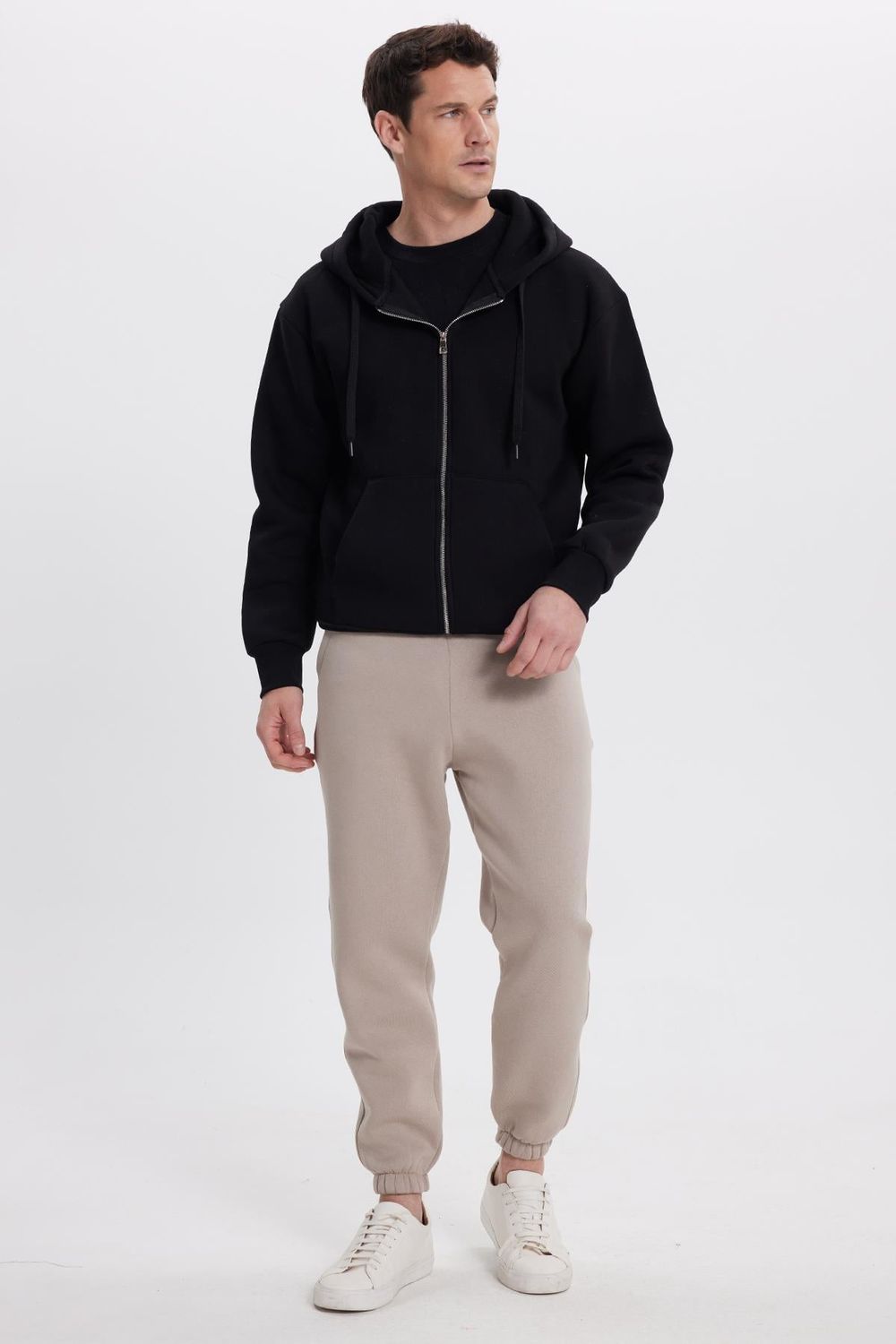 Unisex Relax Fit Rahat Kesim Şardonlu 3 Cepli Lastikli Jogger Paça Bej Eşofman Altı