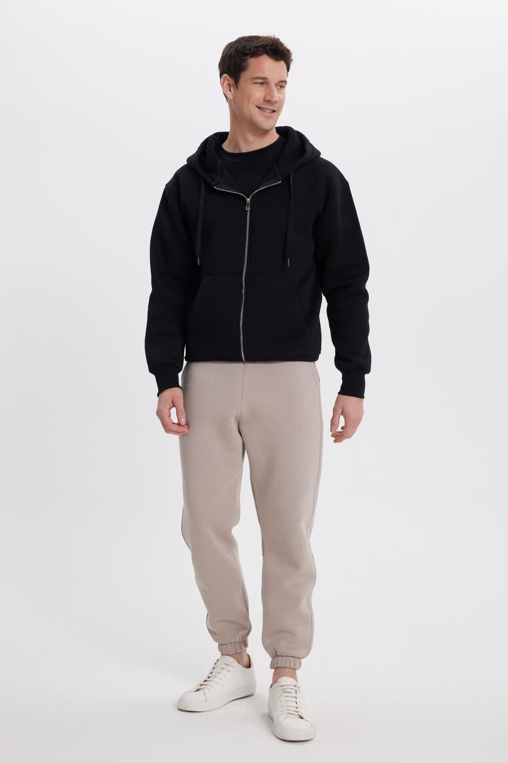Unisex Relax Fit Rahat Kesim Şardonlu 3 Cepli Lastikli Jogger Paça Bej Eşofman Altı