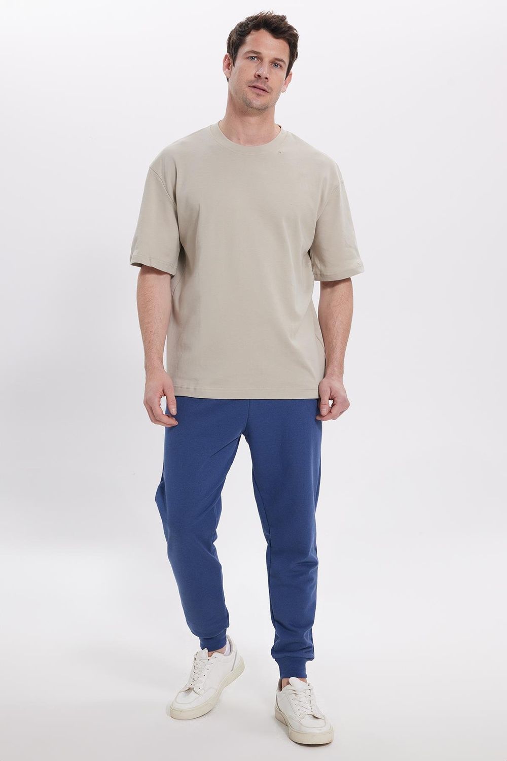 Erkek Regular Fit Klasik Kesim Beli Bağcıklı Jogger Cepli Lastikli Paça İndigo Eşofman Altı