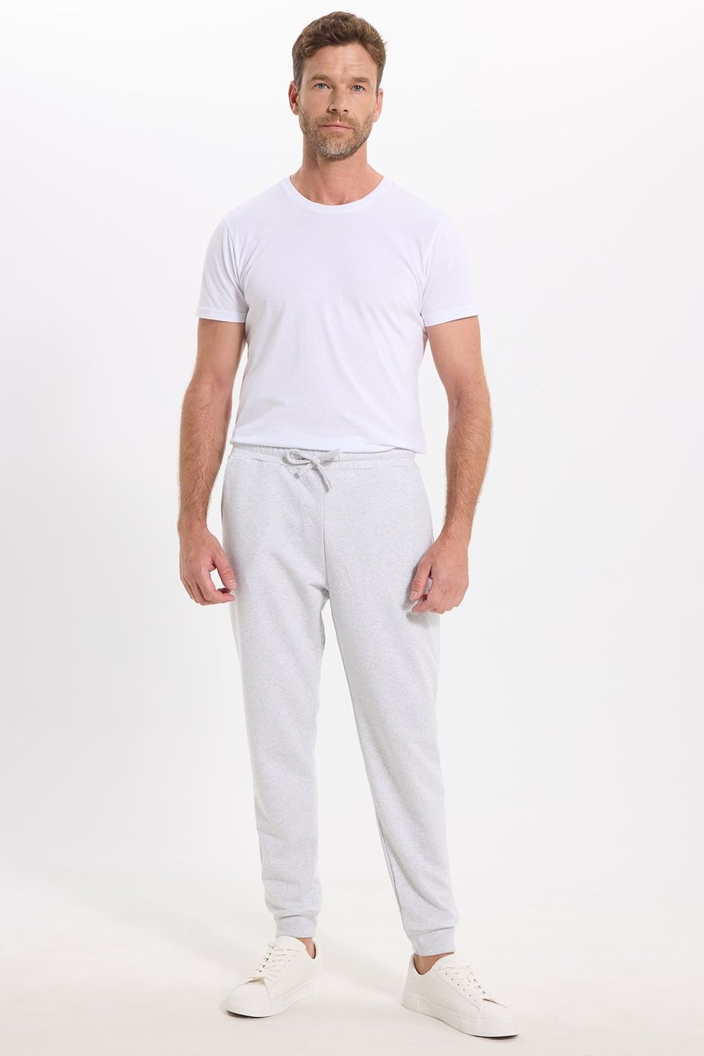 Erkek Regular Fit Klasik Kesim Beli Bağcıklı Jogger Cepli Lastikli Paça Gri Eşofman Altı