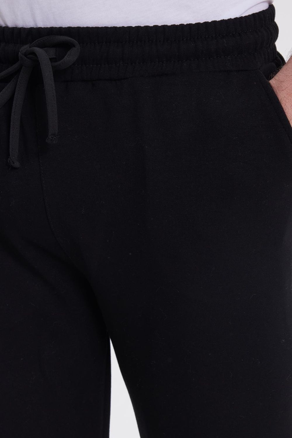 Erkek Slim Fit Dar Kesim Beli Bağcıklı 3 Cepli Geniş Paça Siyah Eşofman Altı