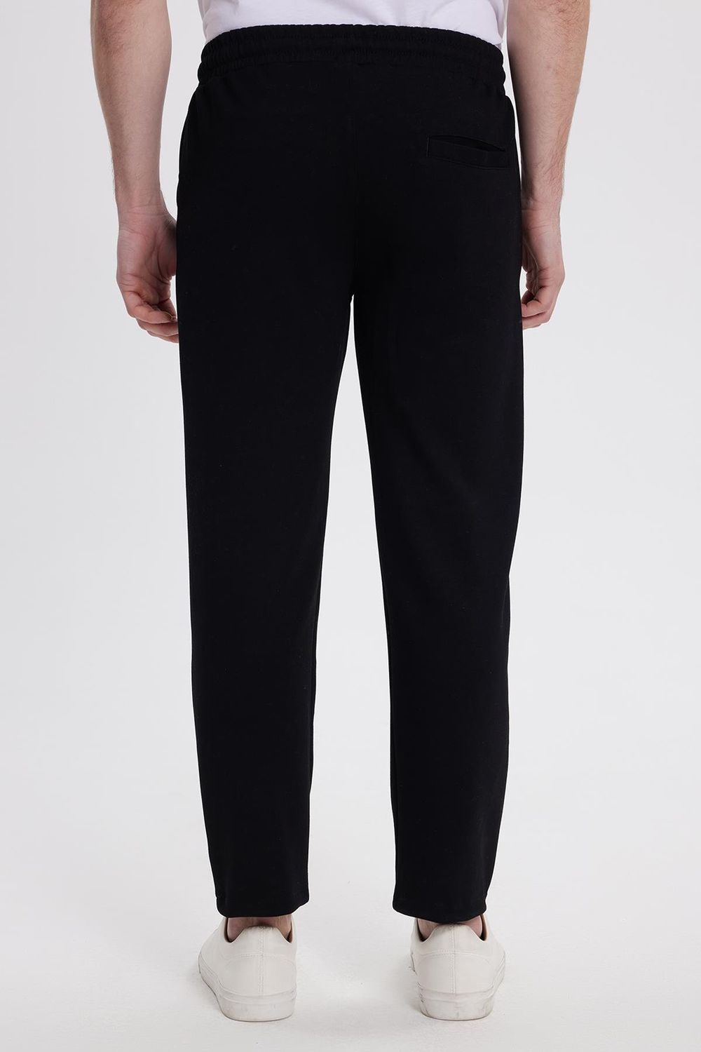 Erkek Slim Fit Dar Kesim Beli Bağcıklı 3 Cepli Geniş Paça Siyah Eşofman Altı