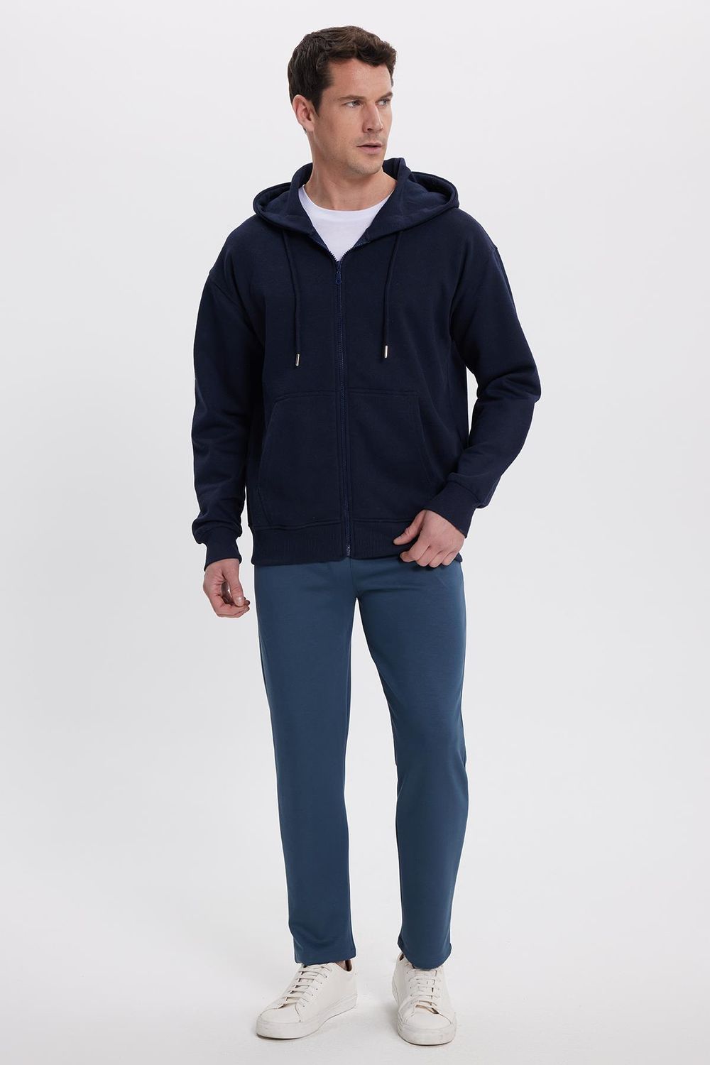 Erkek Slim Fit Dar Kesim Beli Bağcıklı 3 Cepli Geniş Paça Koyu Petrol Eşofman Altı
