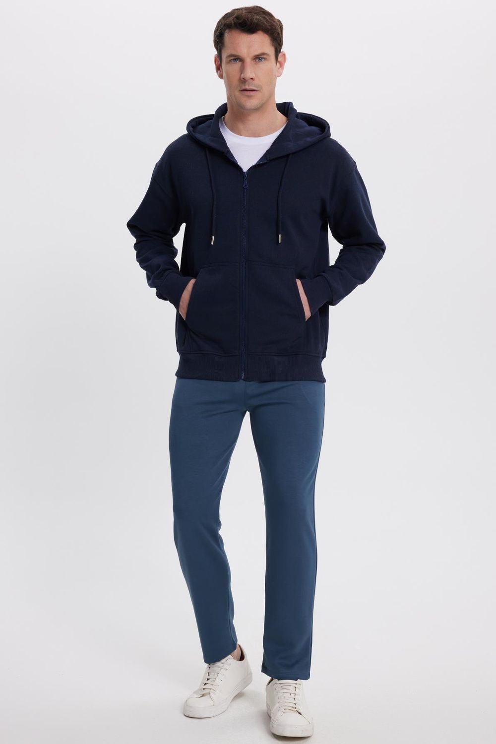 Erkek Slim Fit Dar Kesim Beli Bağcıklı 3 Cepli Geniş Paça Koyu Petrol Eşofman Altı