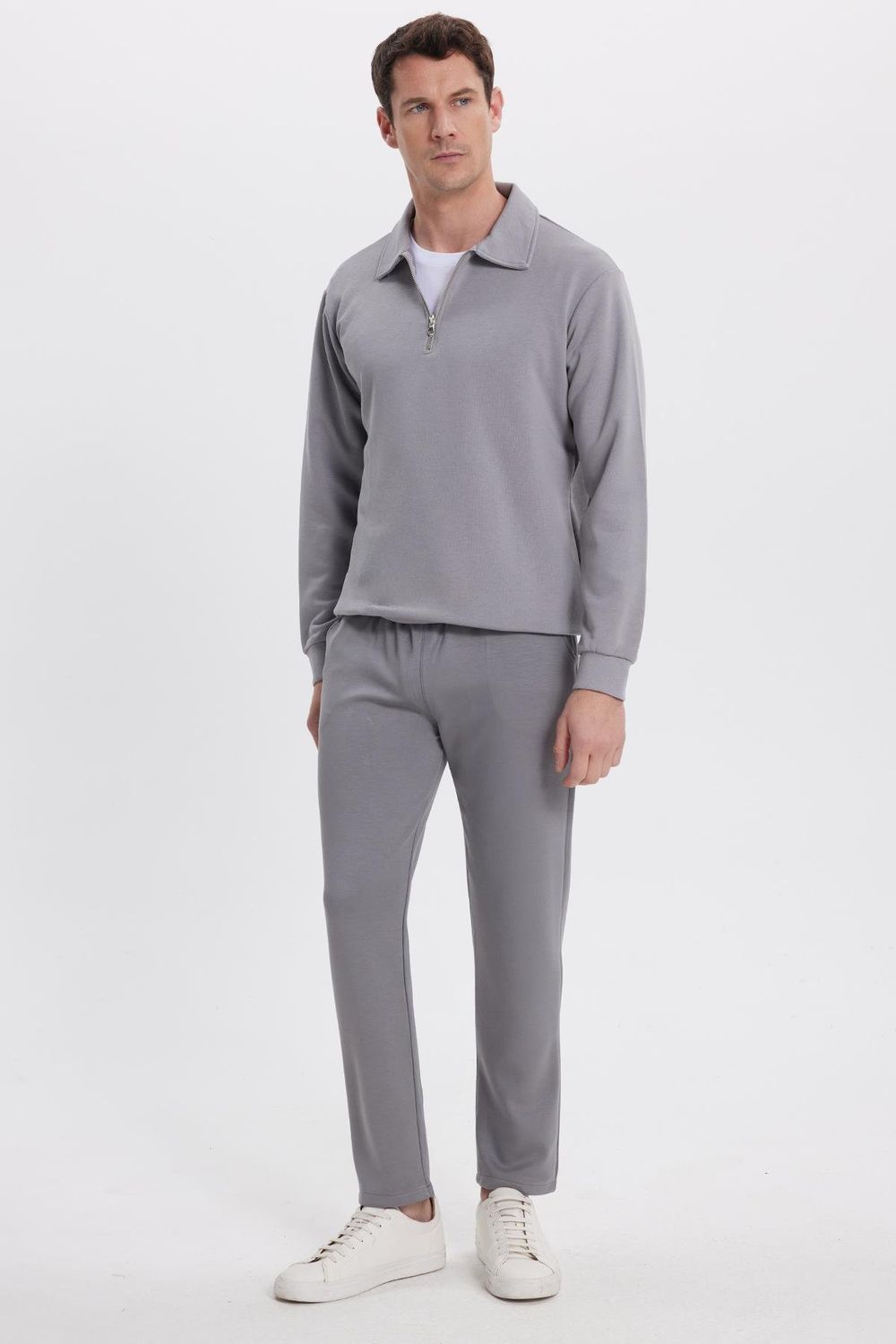 Erkek Slim Fit Dar Kesim Beli Bağcıklı 3 Cepli Geniş Paça Açık Füme Eşofman Altı