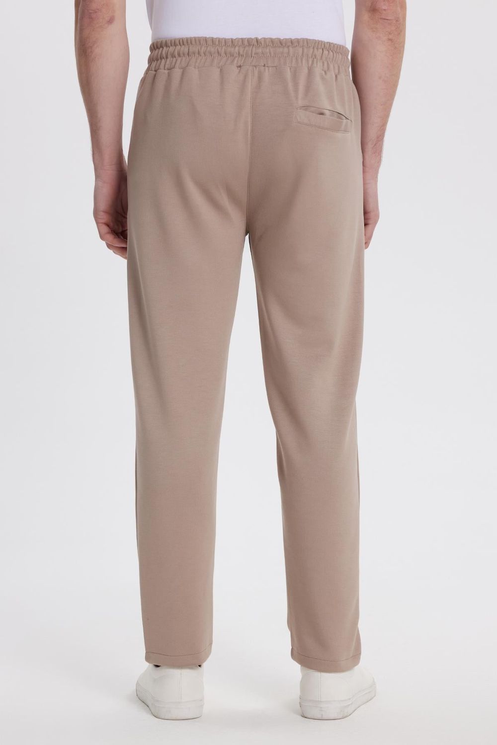 Erkek Slim Fit Dar Kesim Beli Bağcıklı 3 Cepli Geniş Paça Koyu Vizon Eşofman Altı