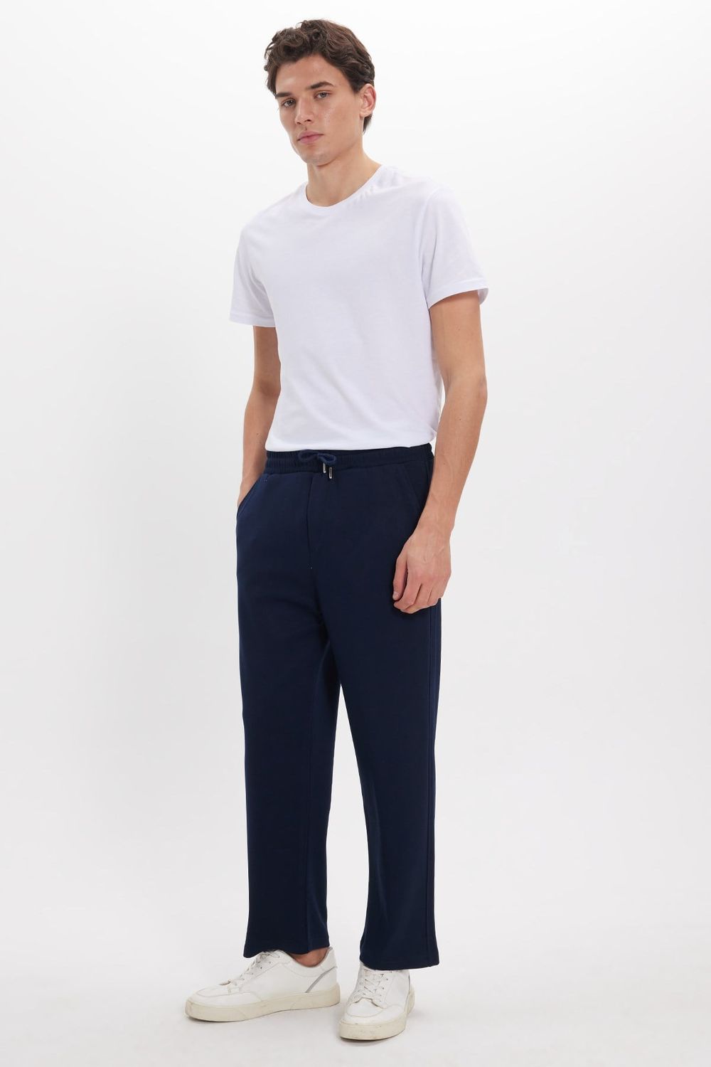 Erkek Lacivert Baggy Fit Rahat Kesim Modal Kumaş Soft Doku Beli Bağcıklı Yan Cepli Eşofman Altı