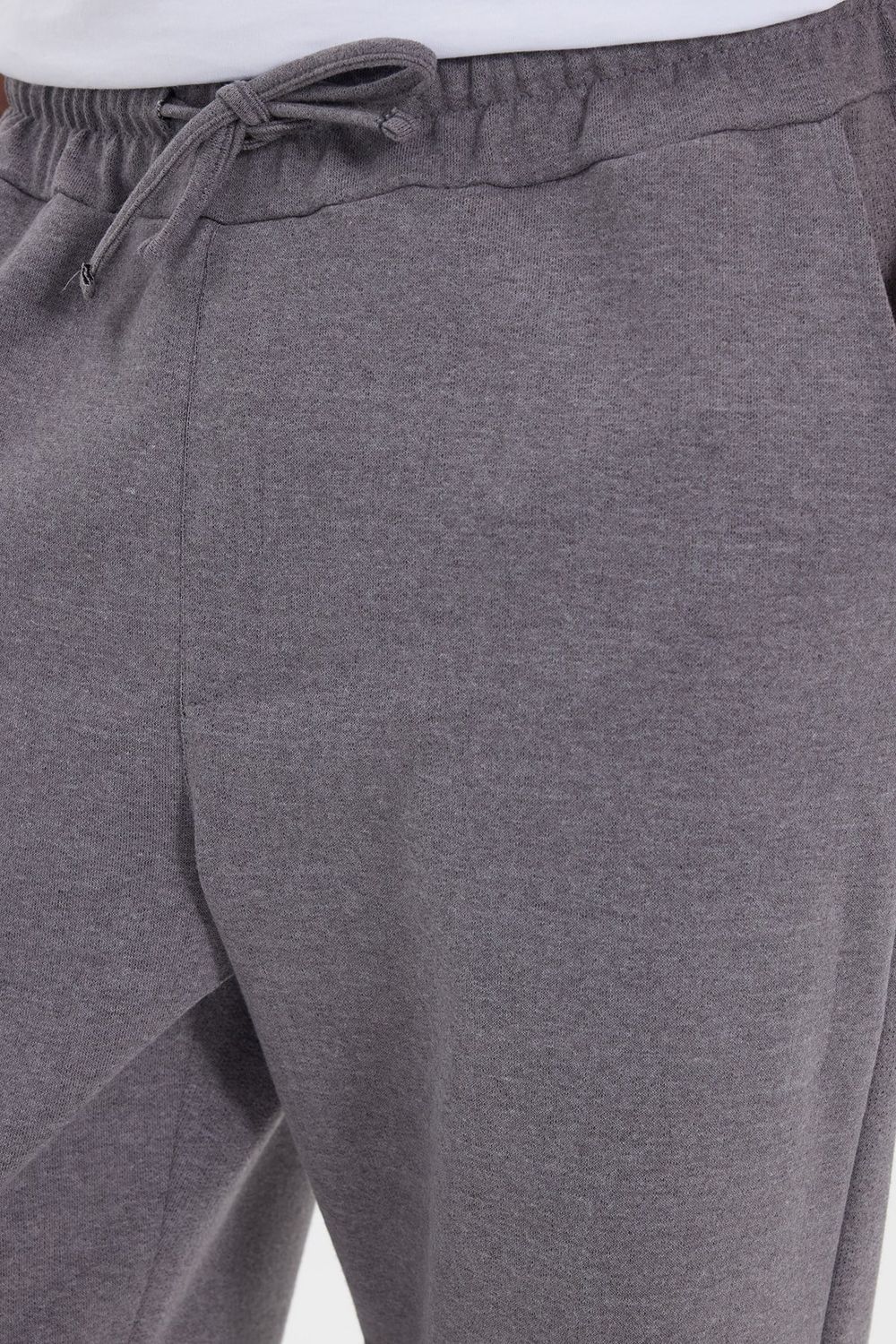 Erkek Gri Pamuklu Baggy Fit Rahat Kesim Beli Bağcıklı Yan Cepli Örme Eşofman Altı