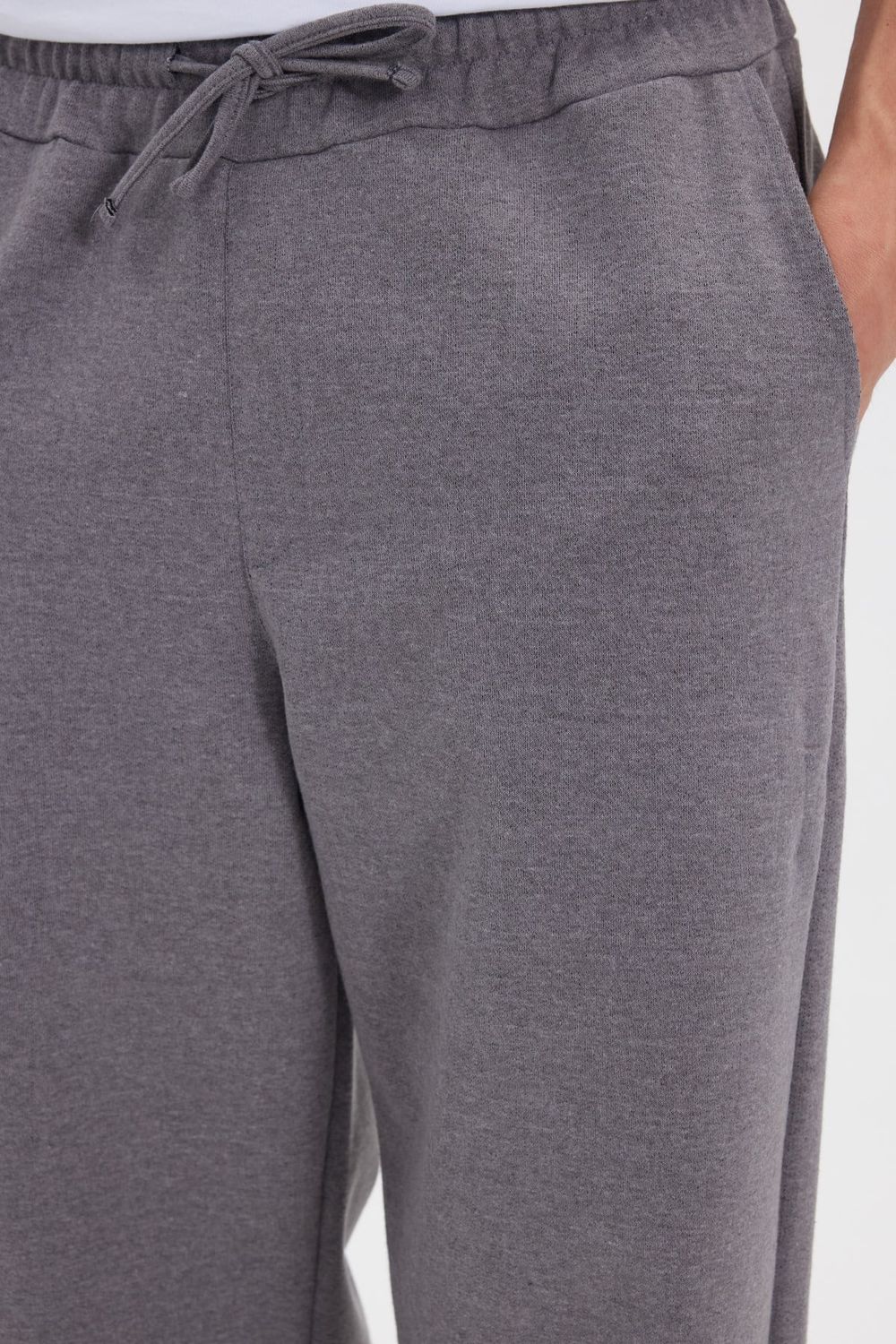 Erkek Gri Pamuklu Baggy Fit Rahat Kesim Beli Bağcıklı Yan Cepli Örme Eşofman Altı