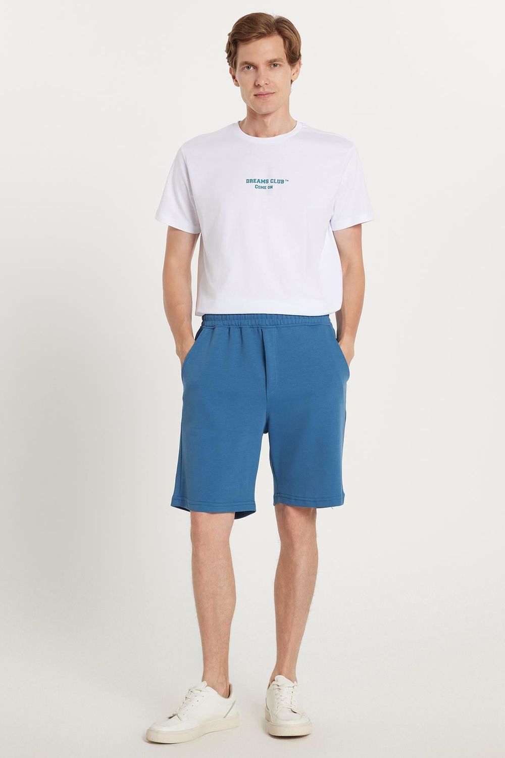 Erkek Regular Fit Klasik Kesim 3 cepli Beli Lastikli İndigo Şort