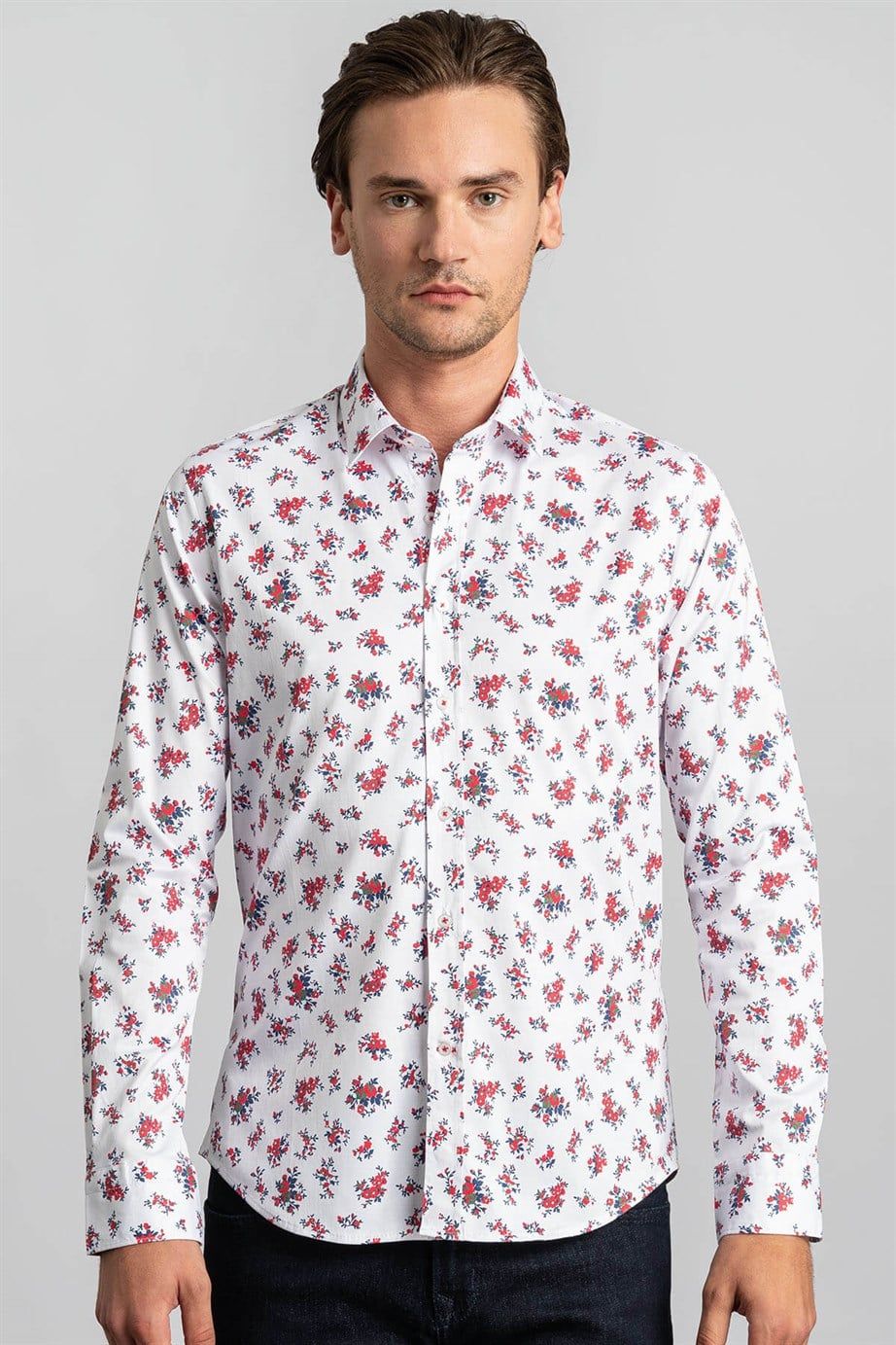 Super Slim Fit Baskılı Desenli Likralı Erkek Gömlek