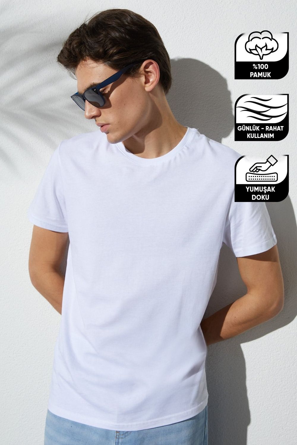 Unisex Slim Fit Dar Kesim %100 Pamuk Yumuşak Dokulu Beyaz Bisiklet Yaka Tişört