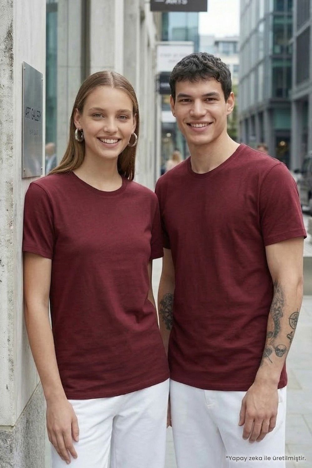 Unisex Slim Fit Dar Kesim %100 Pamuk Yumuşak Dokulu Bordo Bisiklet Yaka Tişört