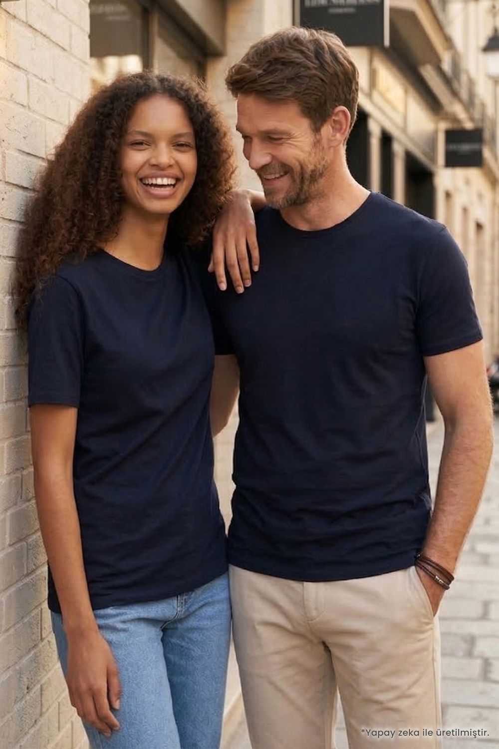 Unisex Slim Fit Dar Kesim %100 Pamuk Yumuşak Dokulu Lacivert Bisiklet Yaka Tişört