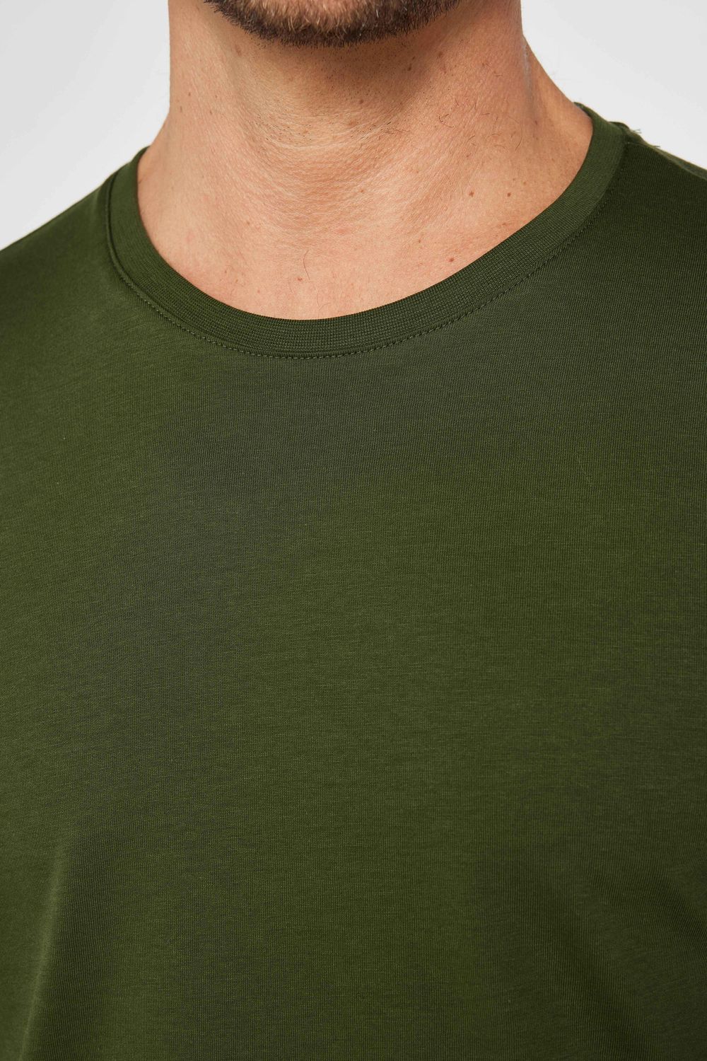 Erkek Slim Fit Dar Kesim Bisiklet Yaka %100 Organik Pamuk Yumuşak Dokulu Kısa Kol Haki Tişört