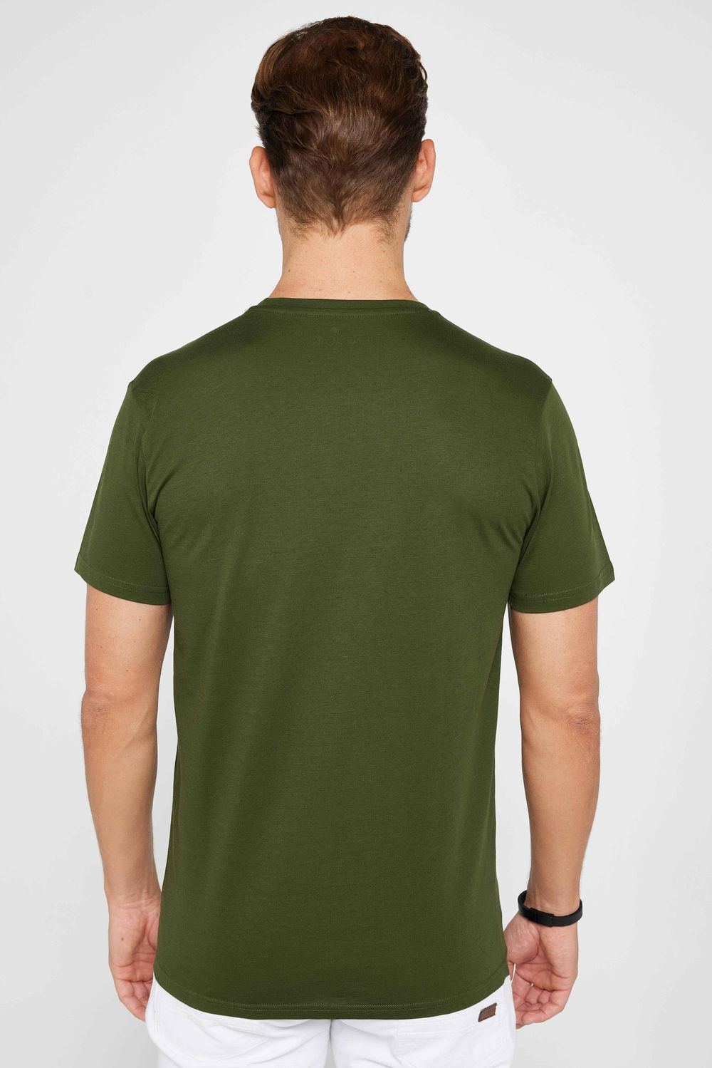 Erkek Slim Fit Dar Kesim Bisiklet Yaka %100 Organik Pamuk Yumuşak Dokulu Kısa Kol Haki Tişört