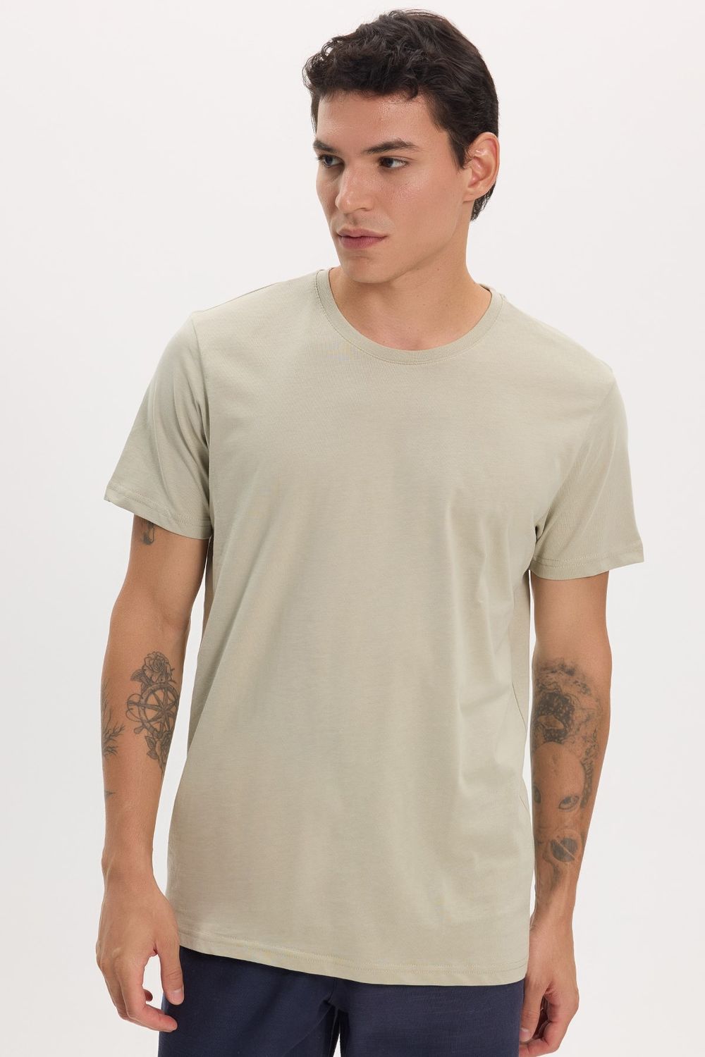 Unisex Slim Fit Dar Kesim %100 Pamuk Yumuşak Dokulu Yeşil Bisiklet Yaka Tişört