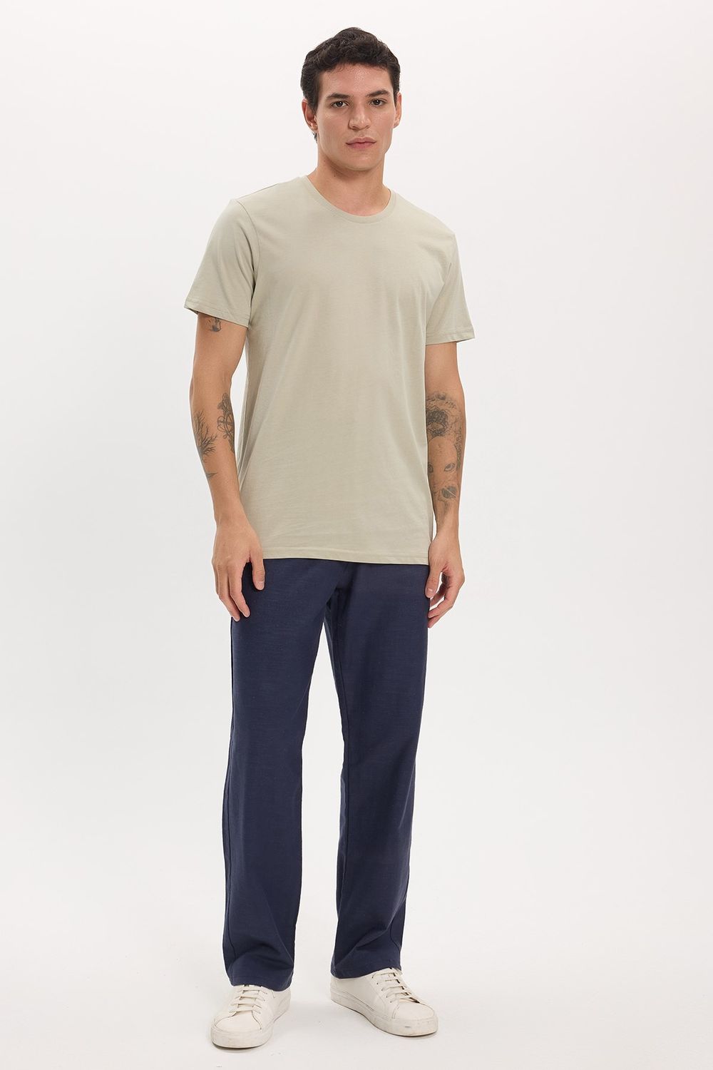 Unisex Slim Fit Dar Kesim %100 Pamuk Yumuşak Dokulu Yeşil Bisiklet Yaka Tişört