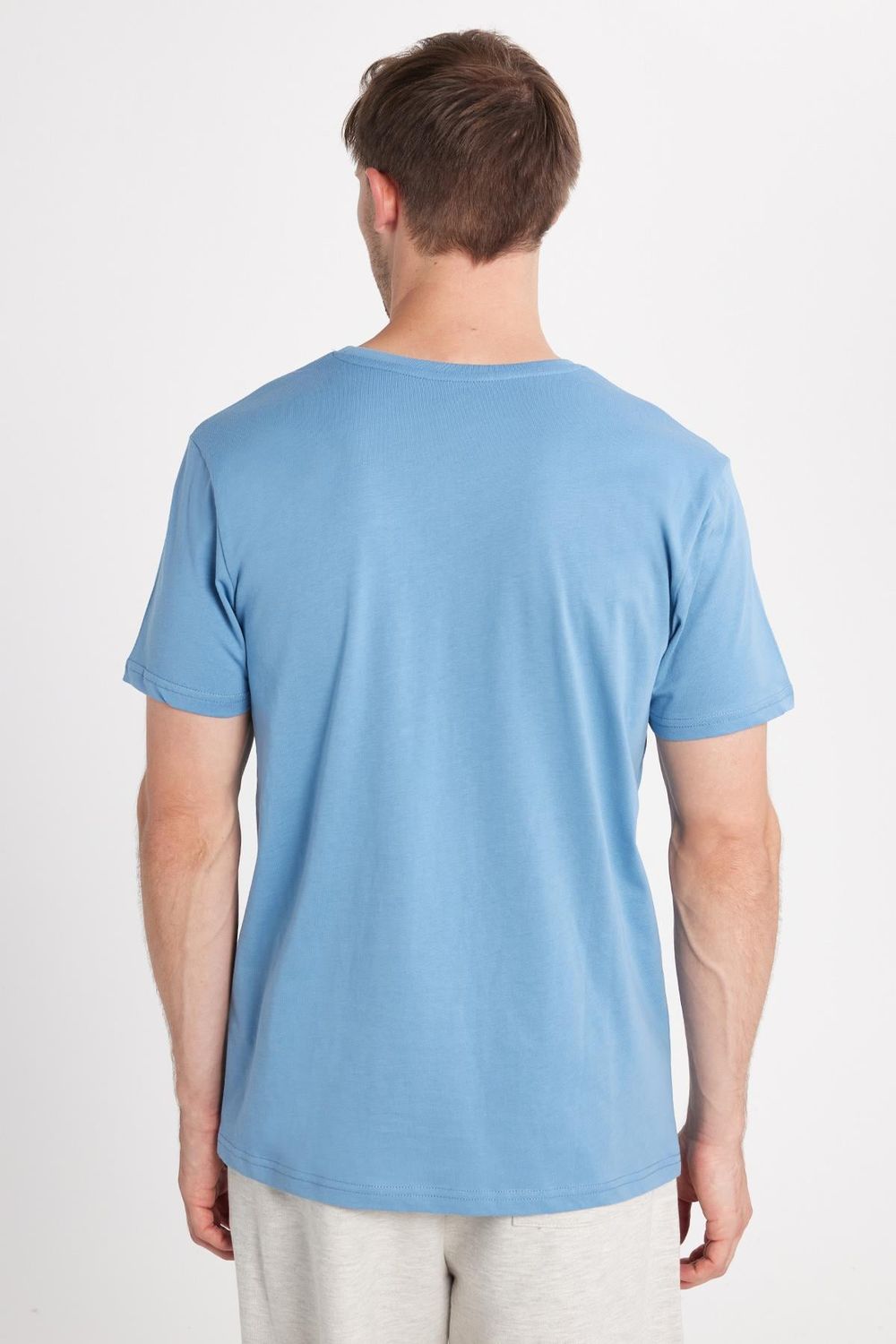 Unisex Slim Fit Dar Kesim %100 Pamuk Yumuşak Dokulu Mavi Bisiklet Yaka Tişört