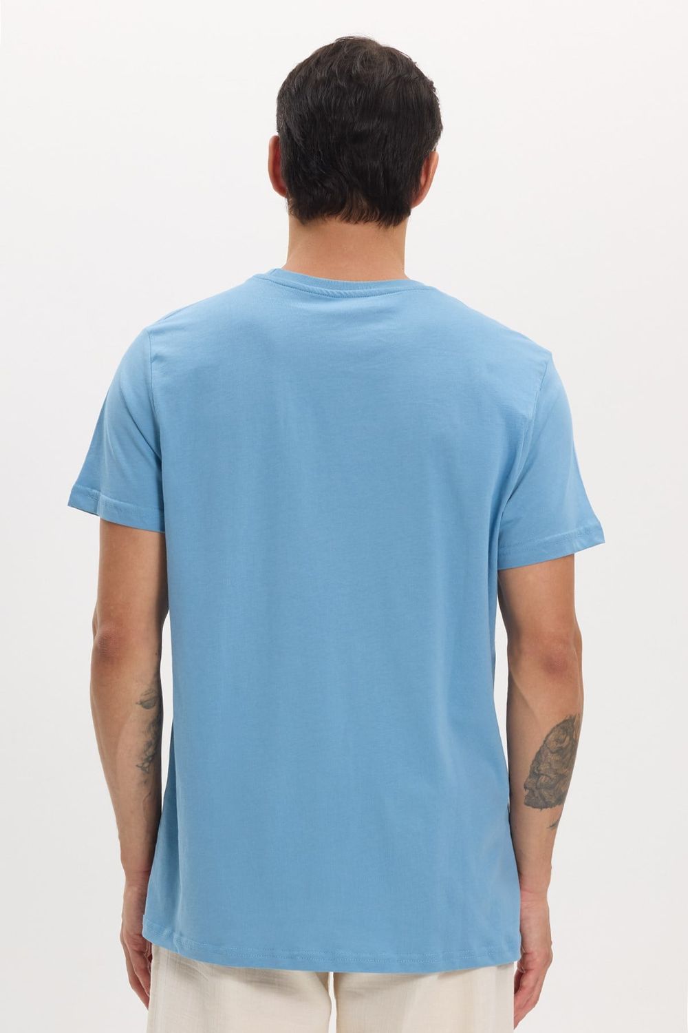 Unisex Slim Fit Dar Kesim %100 Pamuk Yumuşak Dokulu Mavi Bisiklet Yaka Tişört