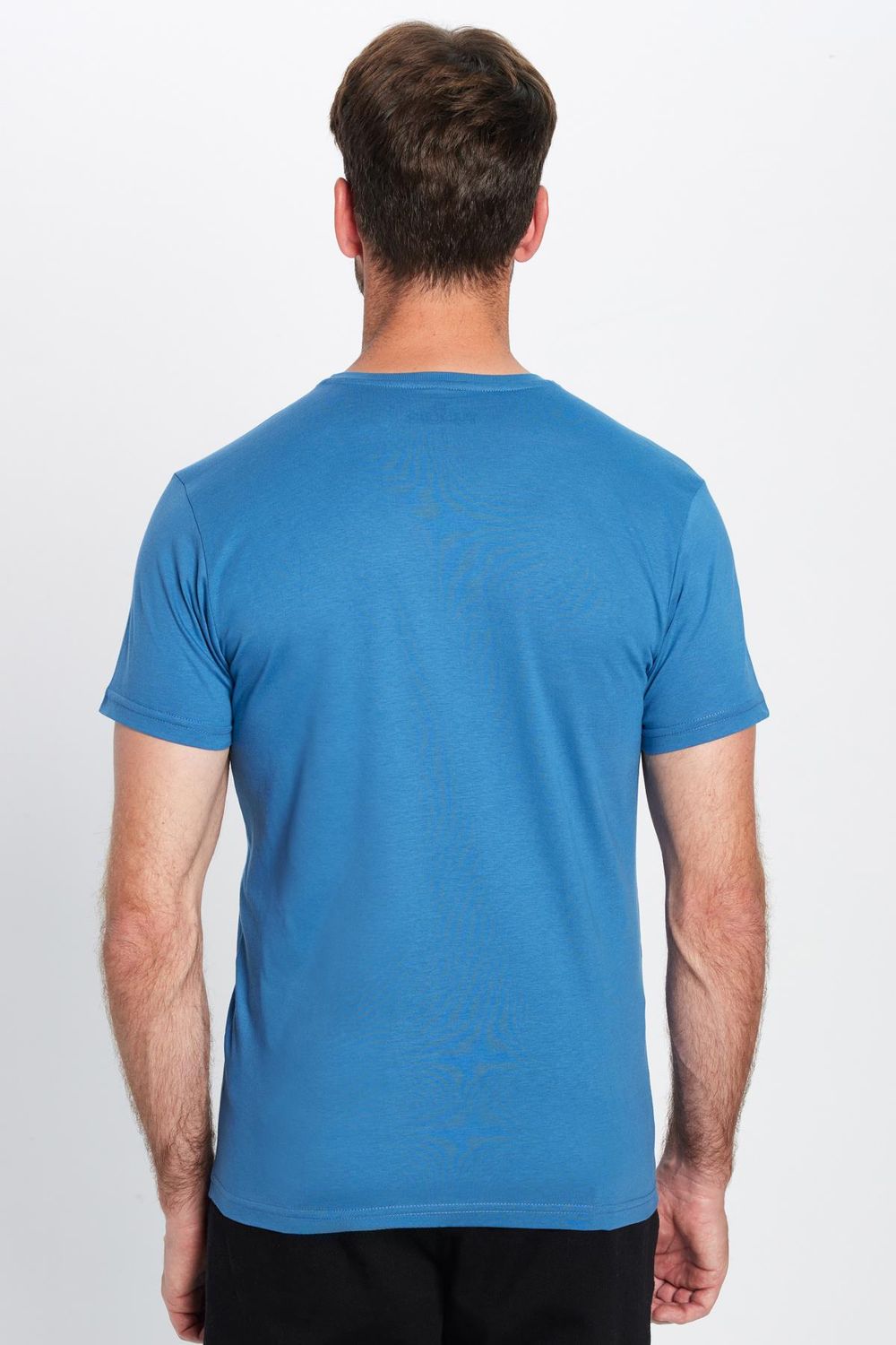 Erkek Slim Fit Dar Kesim %100 Pamuk Yumuşak Dokulu Mavi Bisiklet Yaka Tişört