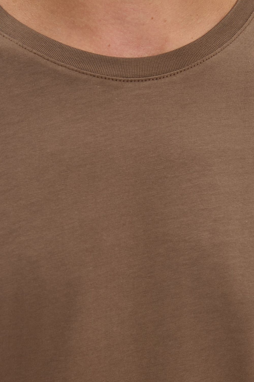 Unisex Slim Fit Dar Kesim %100 Pamuk Yumuşak Dokulu Kahverengi Bisiklet Yaka Tişört