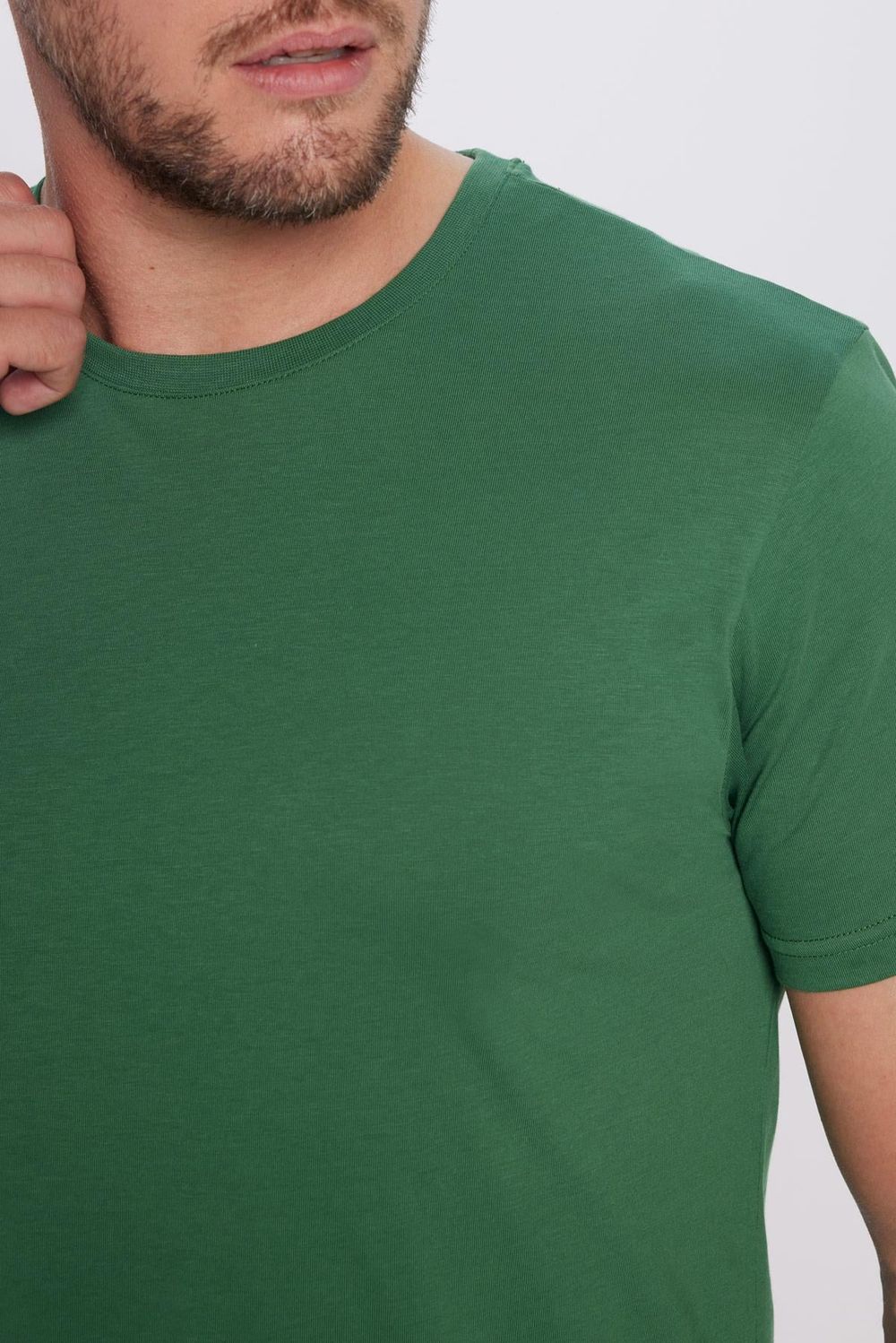Erkek Slim Fit Dar Kesim %100 Pamuk Yumuşak Dokulu Yeşil Bisiklet Yaka Tişört
