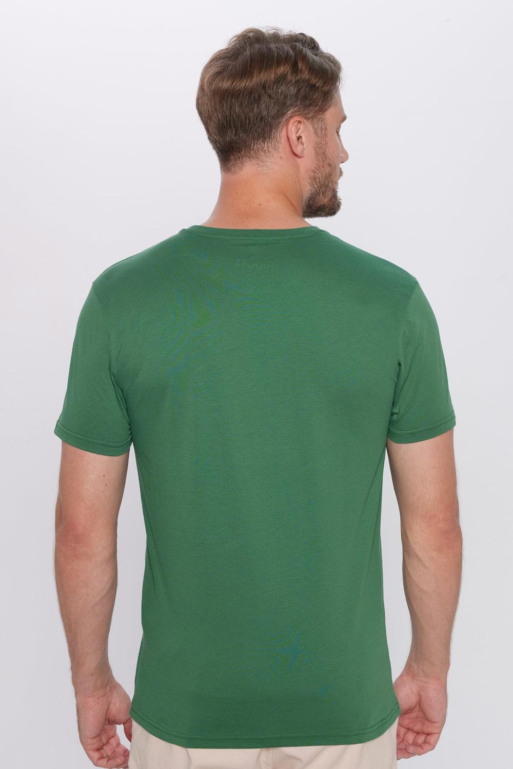 Erkek Slim Fit Dar Kesim %100 Pamuk Yumuşak Dokulu Yeşil Bisiklet Yaka Tişört