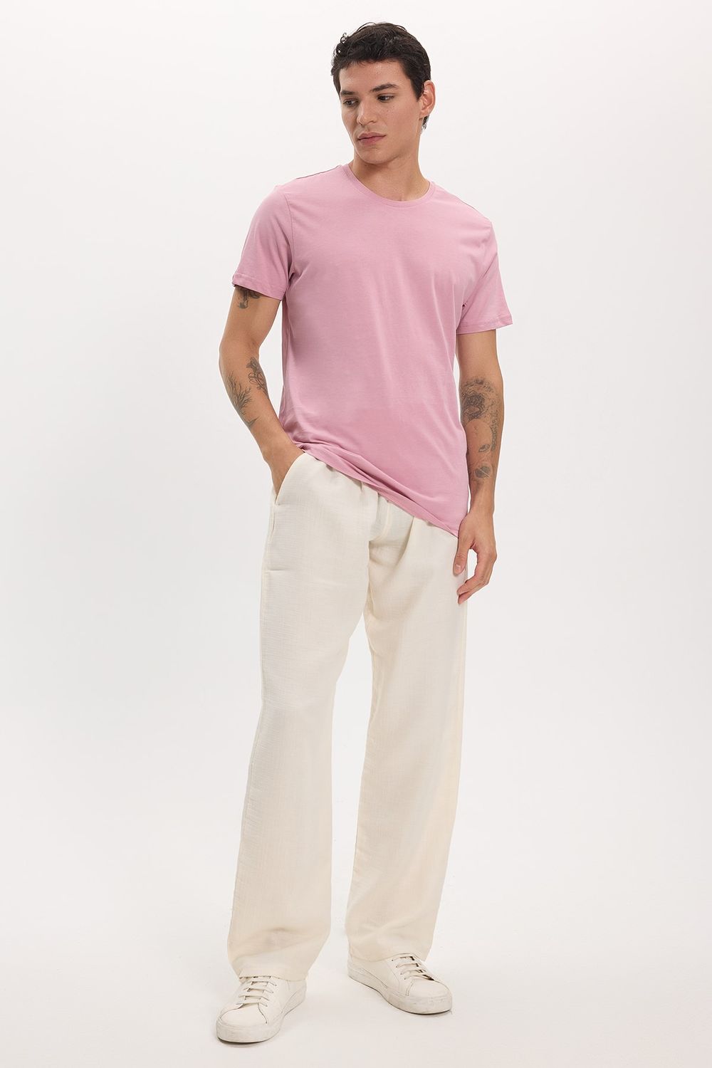 Unisex Slim Fit Dar Kesim %100 Pamuk Yumuşak Dokulu Lila Bisiklet Yaka Tişört