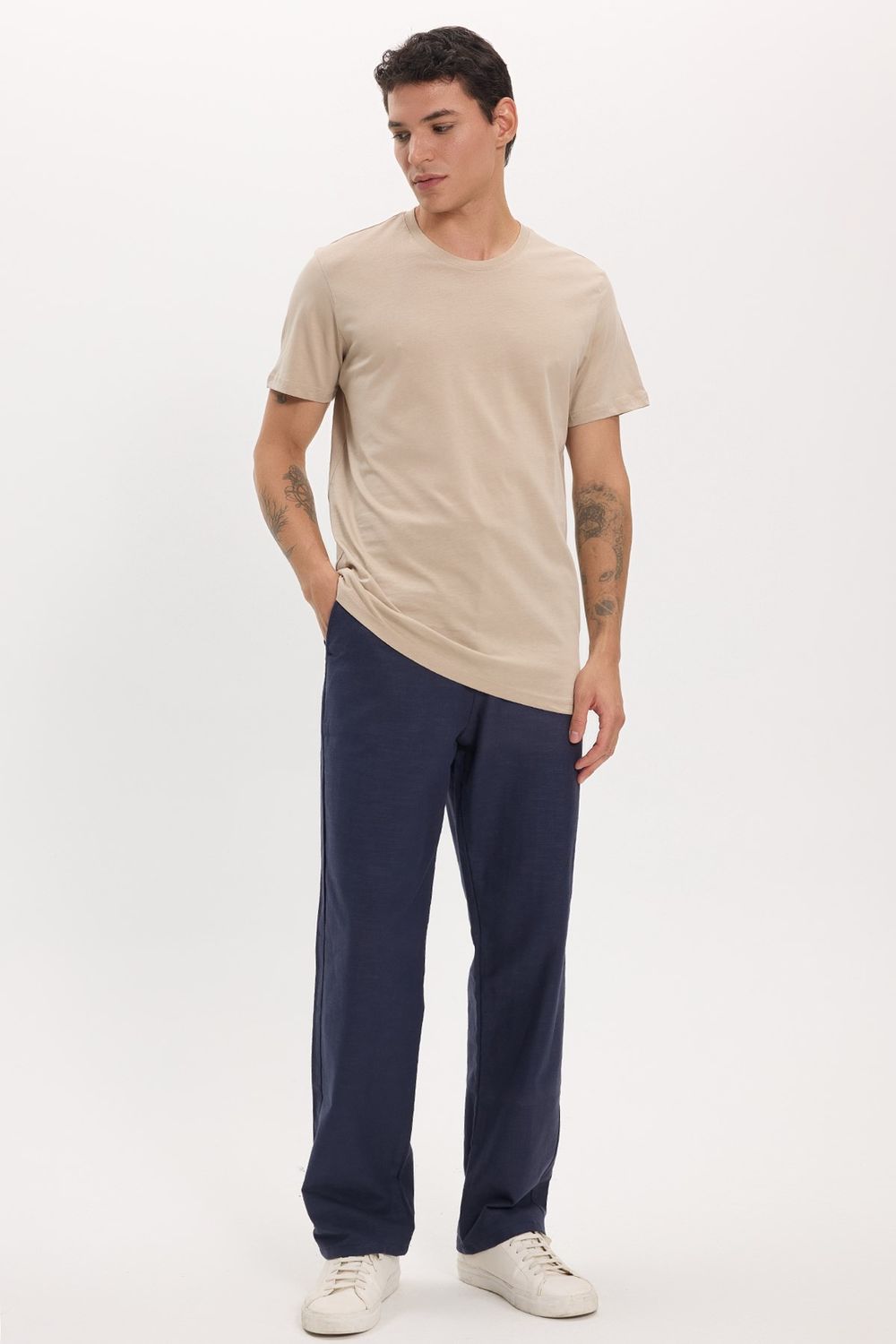 Unisex Slim Fit Dar Kesim %100 Pamuk Yumuşak Dokulu Vizon Renk Bisiklet Yaka Tişört