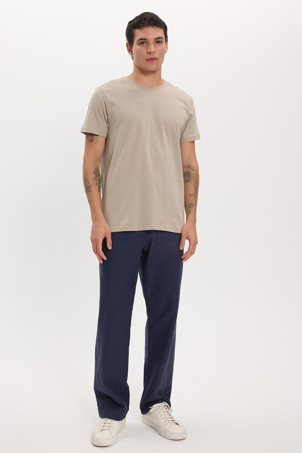 Unisex Slim Fit Dar Kesim %100 Pamuk Yumuşak Dokulu Vizon Bisiklet Yaka Tişört