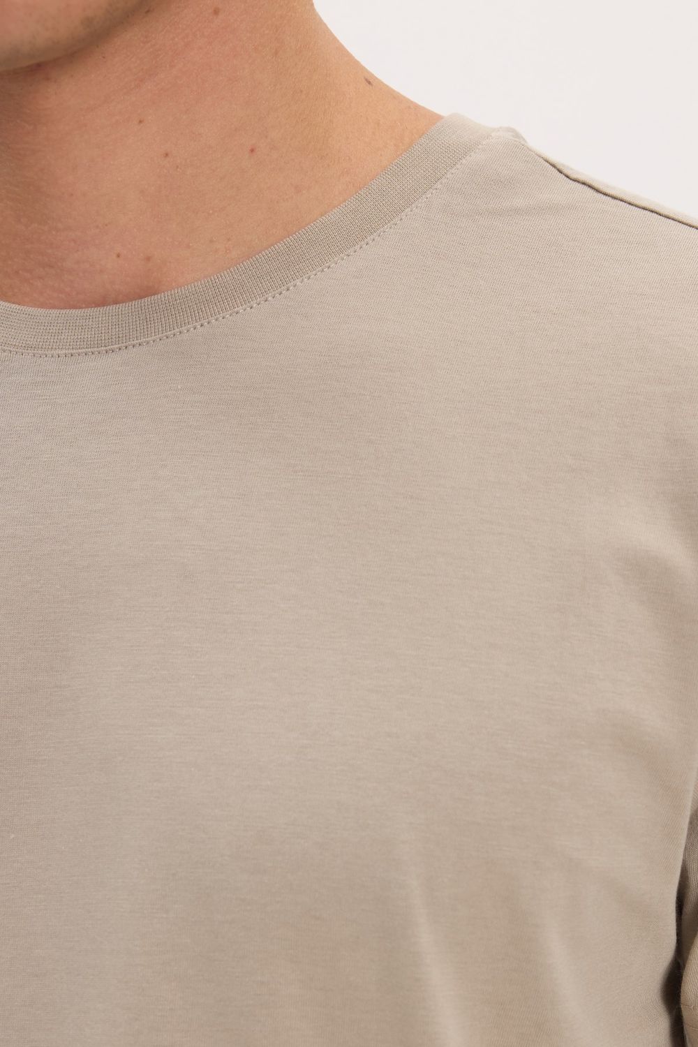 Unisex Slim Fit Dar Kesim %100 Pamuk Yumuşak Dokulu Vizon Bisiklet Yaka Tişört