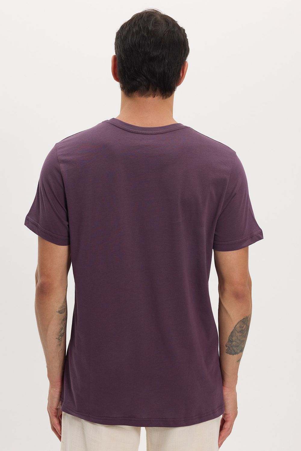Unisex Slim Fit Dar Kesim %100 Pamuk Yumuşak Dokulu Mor Bisiklet Yaka Tişört