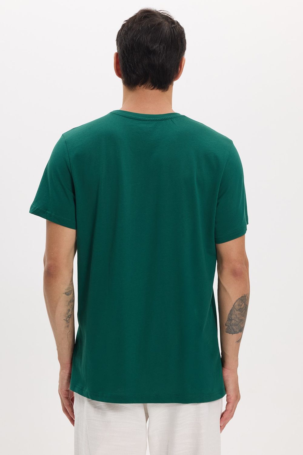 Unisex Slim Fit Dar Kesim %100 Pamuk Yumuşak Dokulu Yeşil Bisiklet Yaka Tişört