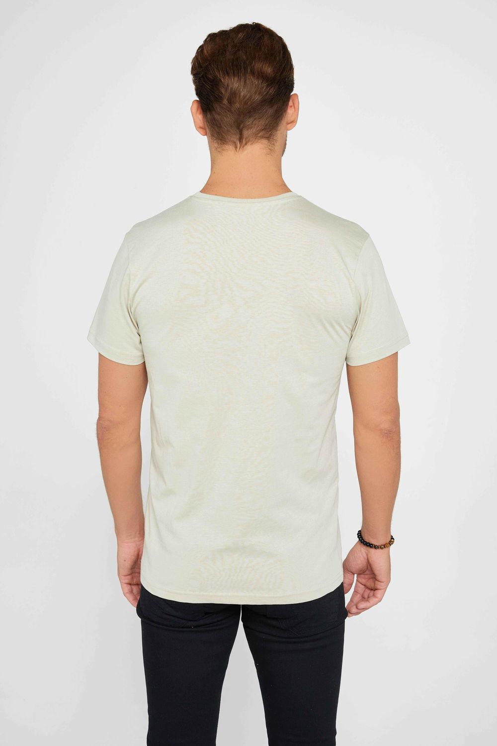 Erkek Slim Fit Dar Kesim Bisiklet Yaka %100 Organik Pamuk Yumuşak Dokulu Kısa Kol Taş Renk Tişört