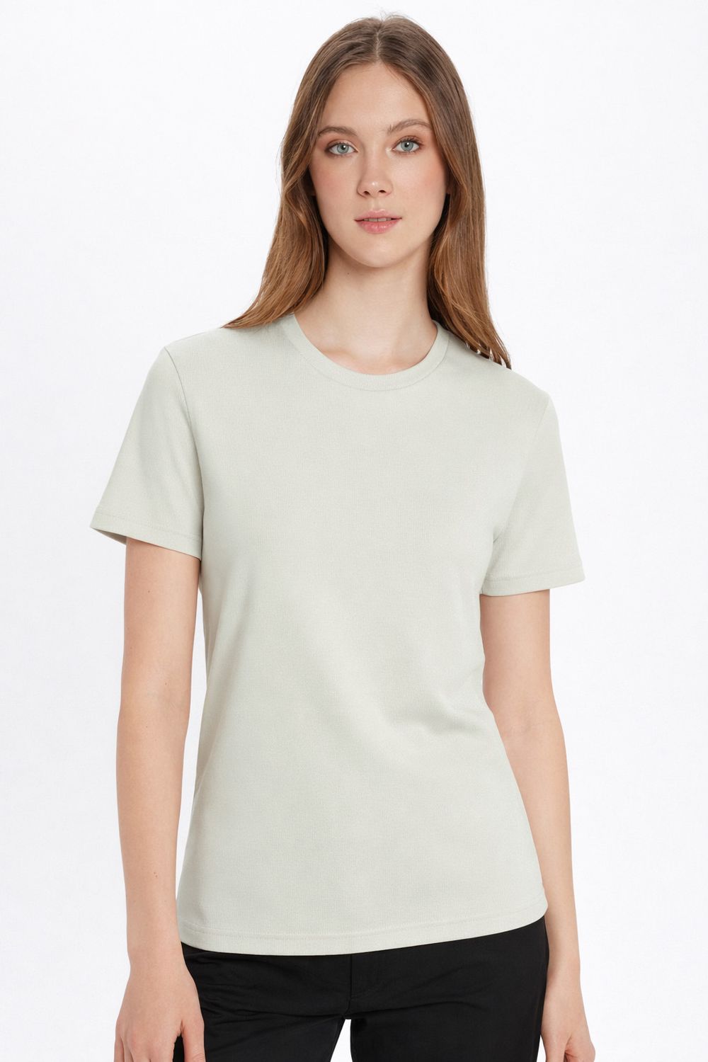 Unisex Slim Fit Dar Kesim %100 Pamuk Yumuşak Dokulu Taş Renk Bisiklet Yaka Tişört