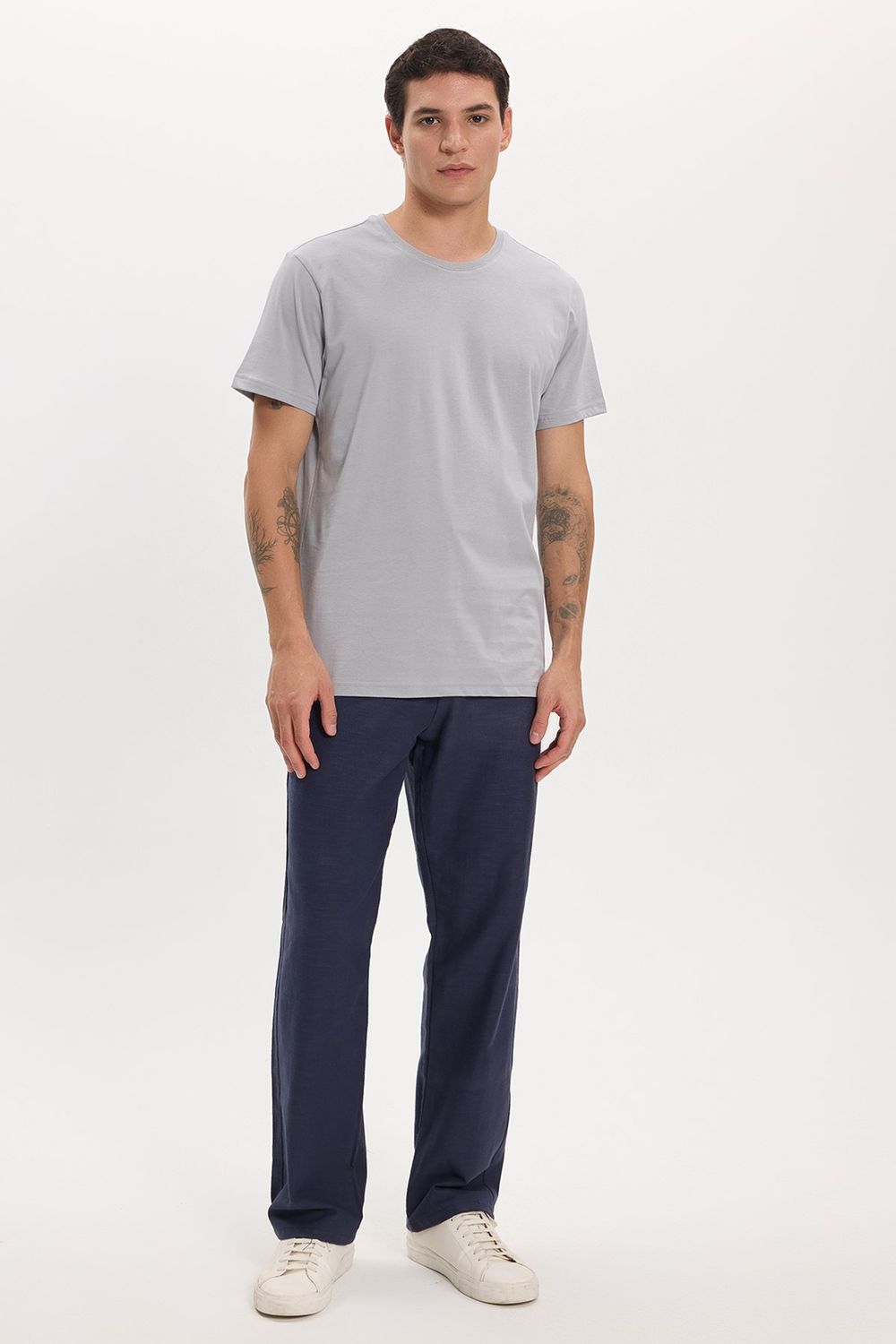 Unisex Slim Fit Dar Kesim %100 Pamuk Yumuşak Dokulu Gri Bisiklet Yaka Tişört