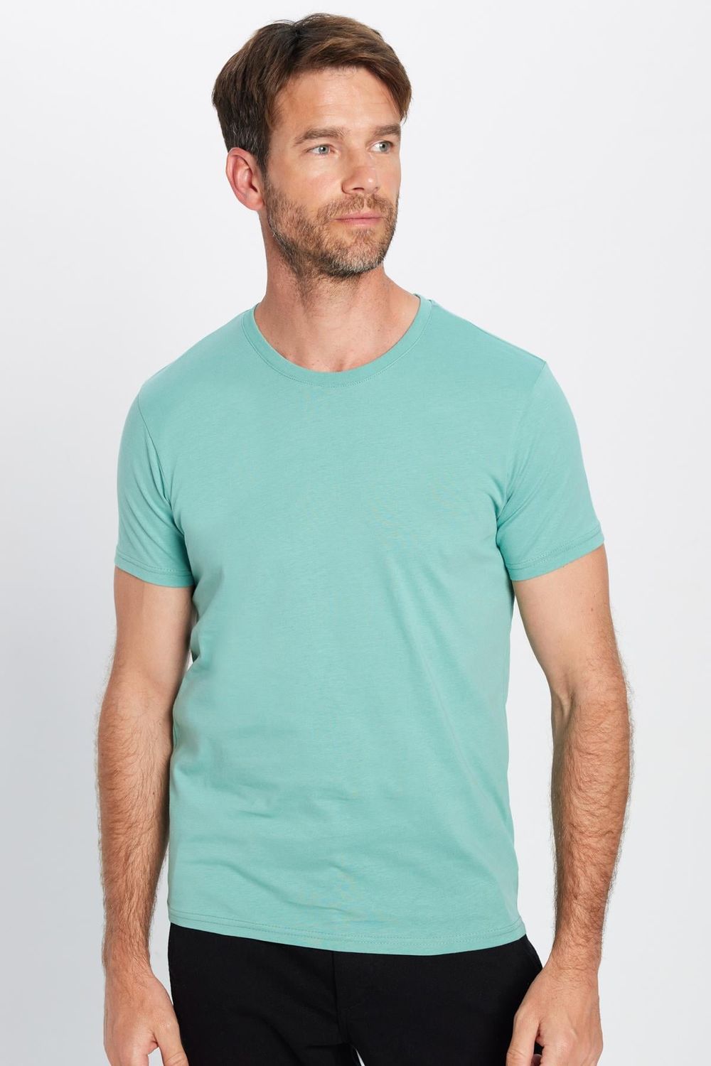 Erkek Slim Fit Dar Kesim %100 Pamuk Yumuşak Dokulu Yeşil Bisiklet Yaka Tişört