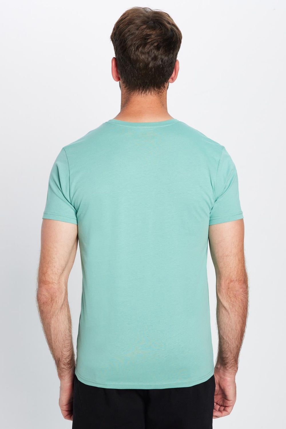 Erkek Slim Fit Dar Kesim %100 Pamuk Yumuşak Dokulu Yeşil Bisiklet Yaka Tişört
