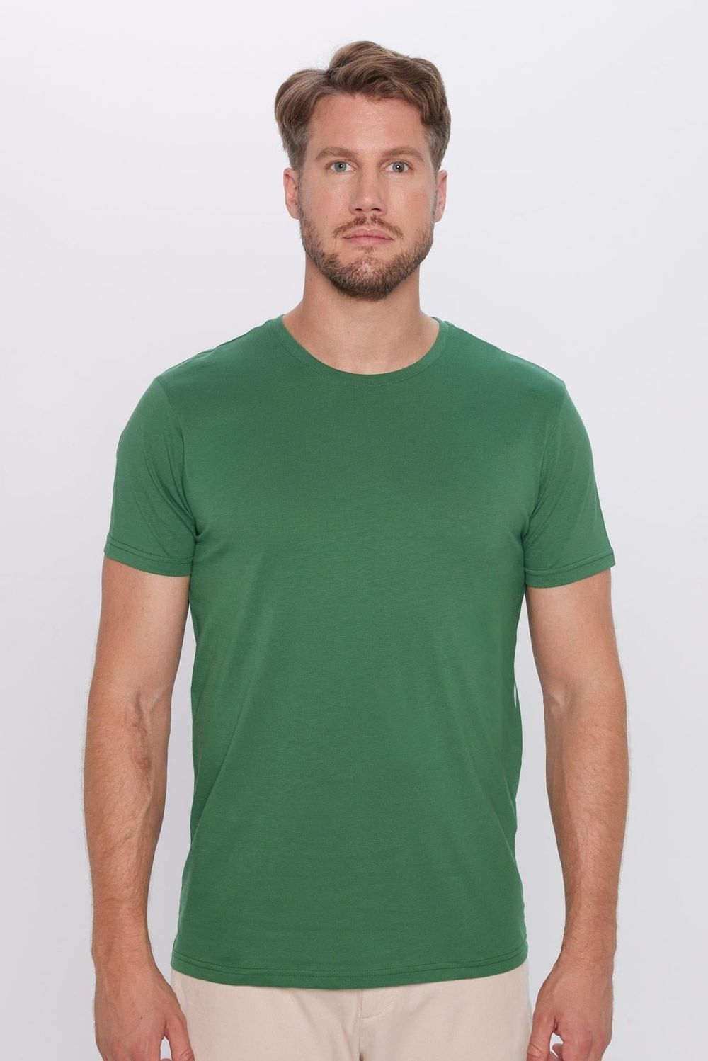 Unisex 5'li Paket Lacivert-Beyaz-Yeşil-Bordo-Turuncu Slim Fit Dar Kesim %100 Pamuk Bisiklet Yaka Tişört