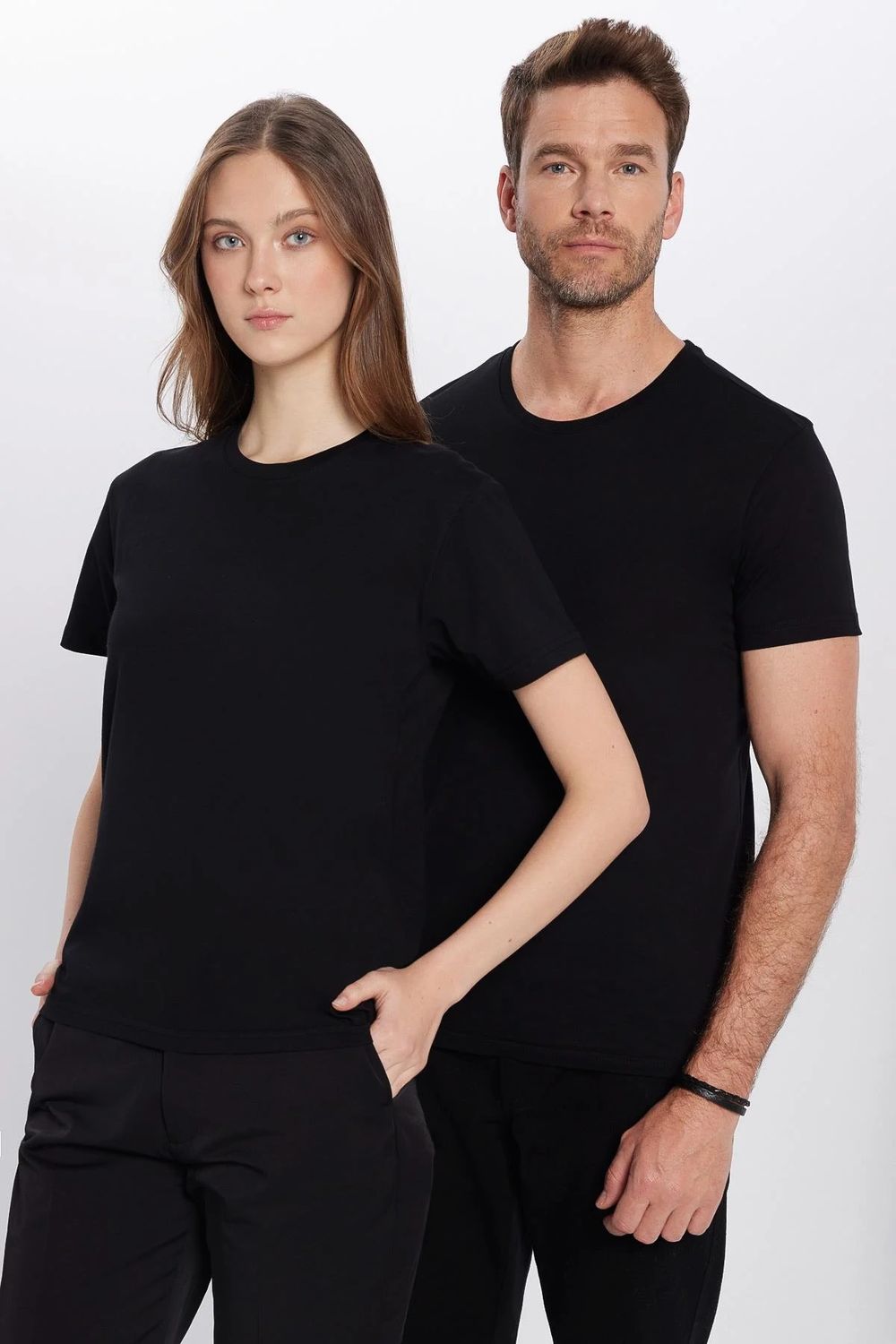 Unisex 5'li Paket Siyah Slim Fit Dar Kesim %100 Pamuk Bisiklet Yaka Tişört