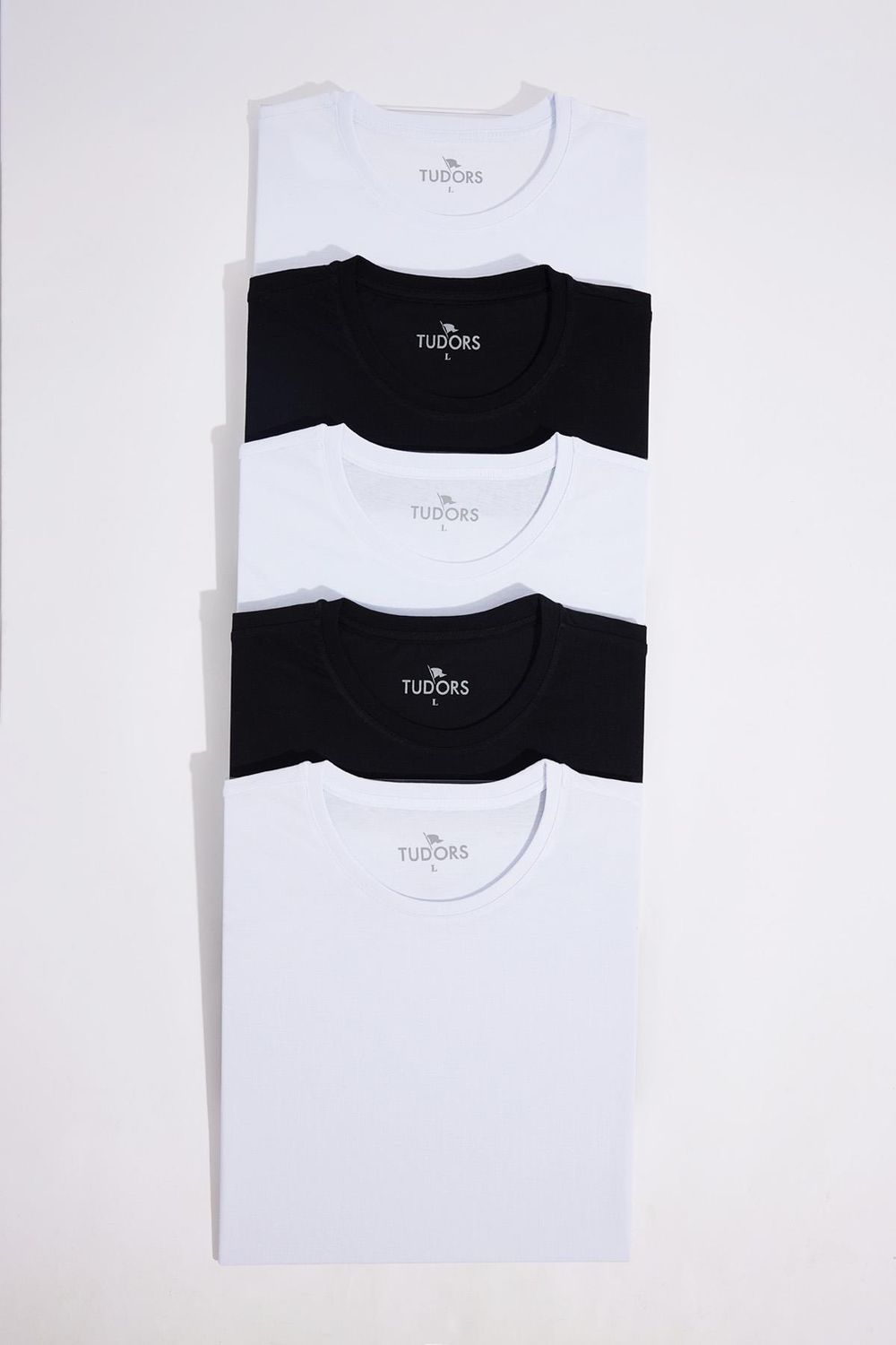 Unisex 5'li Paket Siyah-Beyaz Slim Fit Dar Kesim %100 Pamuk Bisiklet Yaka Tişört