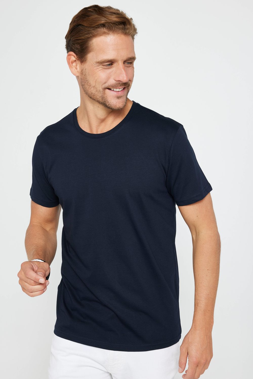 Unisex 2'li Paket Beyaz-Lacivert Slim Fit Dar Kesim %100 Pamuk Bisiklet Yaka Tişört